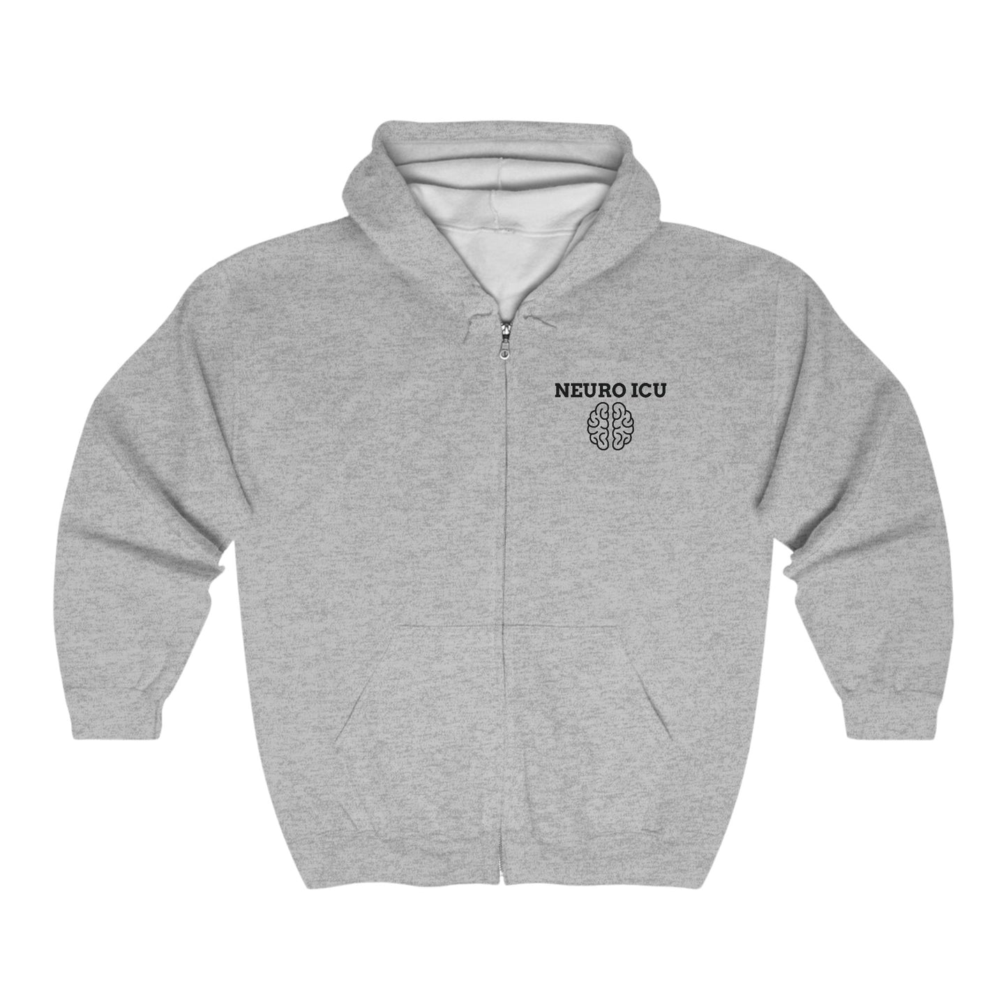 Neuro ICU Full-Zip Hoodie – For Neurocritical Care Staff in Sport Grey - Zip Hoodie Gift for ICU Nurses, Doctors, and Healthcare Staff