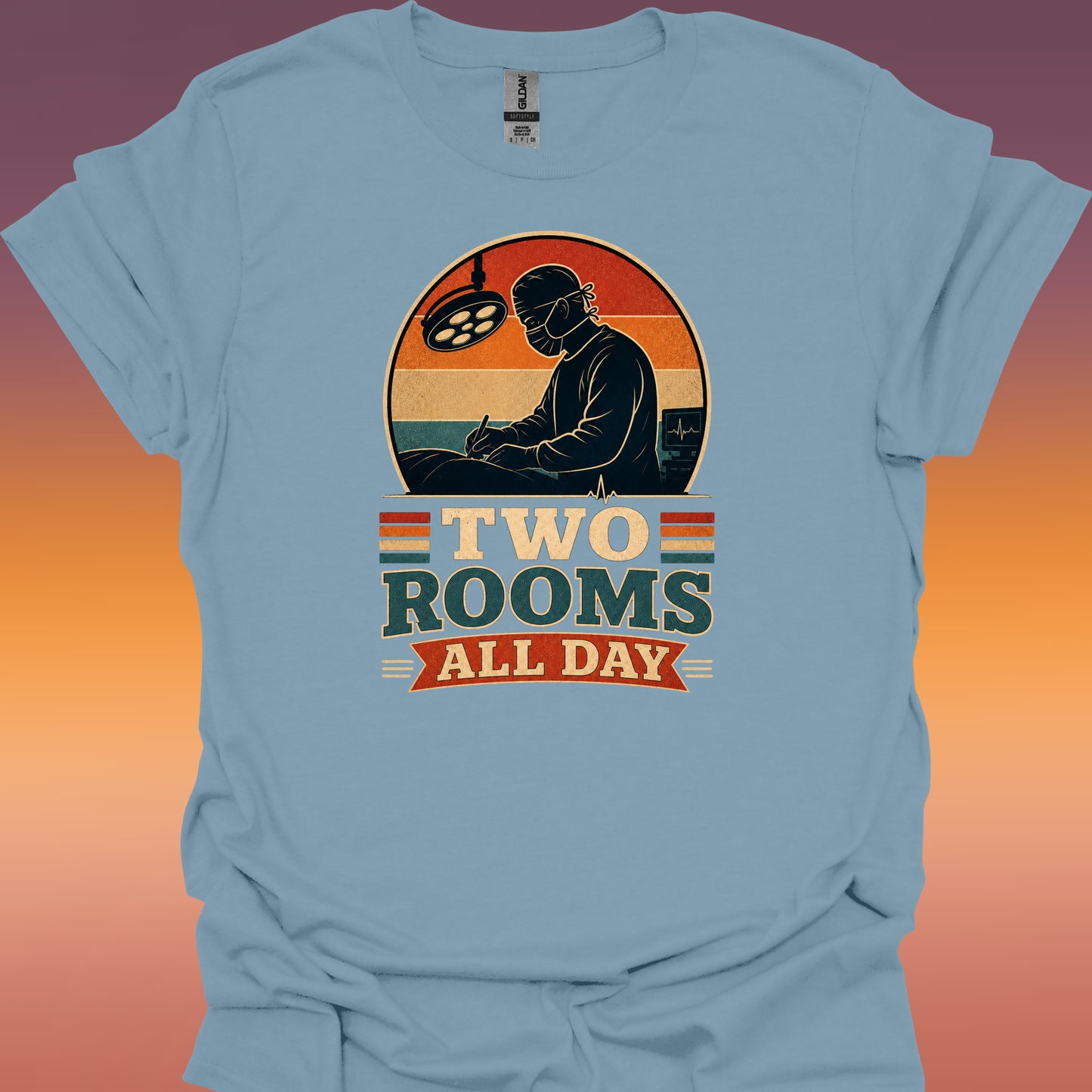 Two Rooms All Day Surgery T-Shirt Male — Vintage Surgeon Operating Room Retro Tee