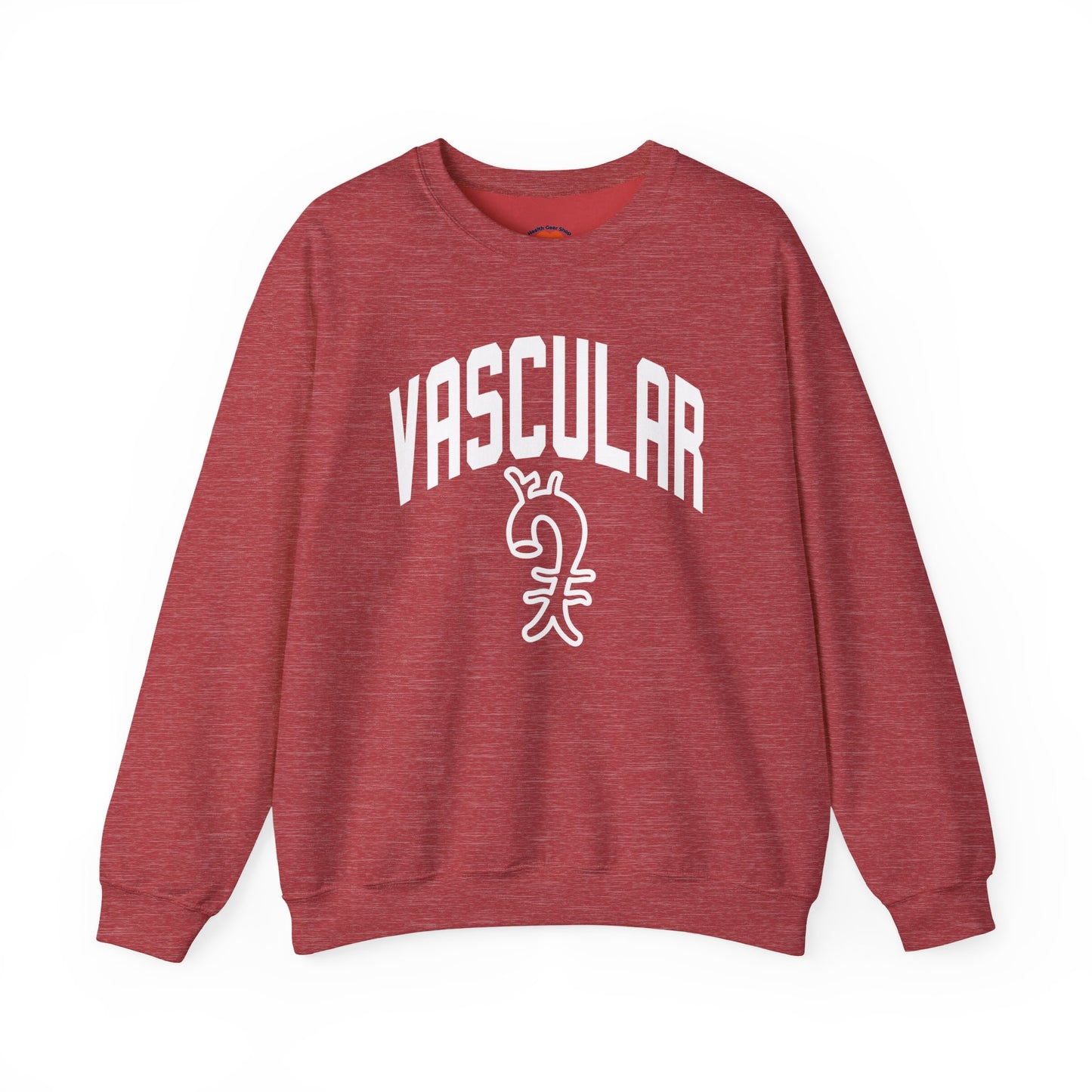 Varsity Vascular Surgery Crewneck Sweatshirt-Heather Scarlet Red-Health Gear Shop