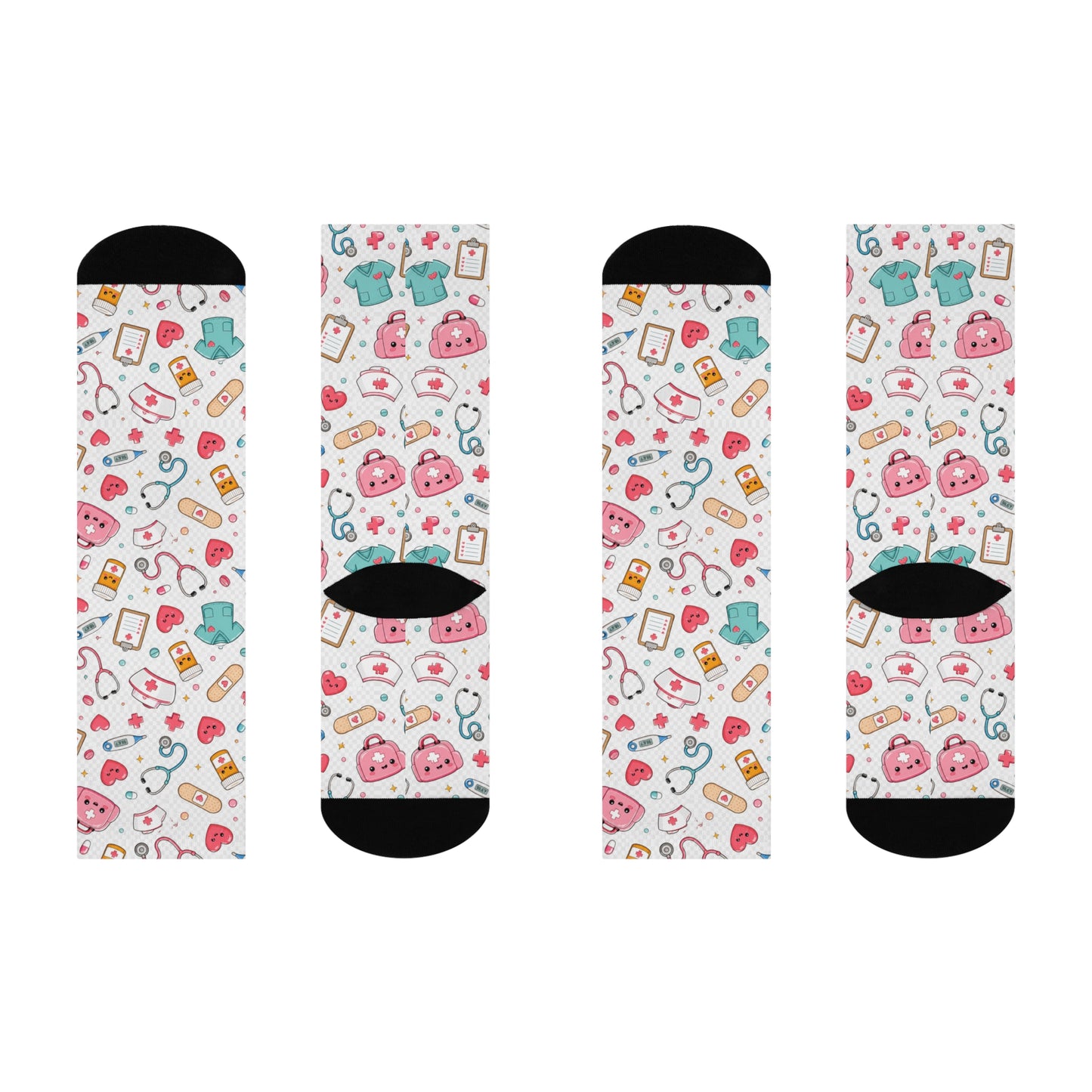 Nurse Pattern Cushioned Crew Socks - Cute Medical Icons
