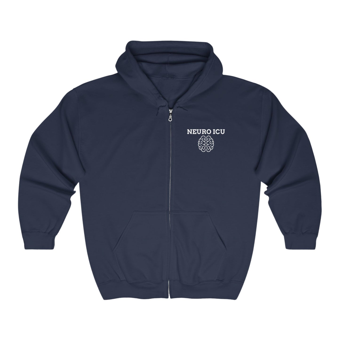 Neuro ICU Full-Zip Hoodie – For Neurocritical Care Staff in Navy - Zip Hoodie Gift for ICU Nurses, Doctors, and Healthcare Staff