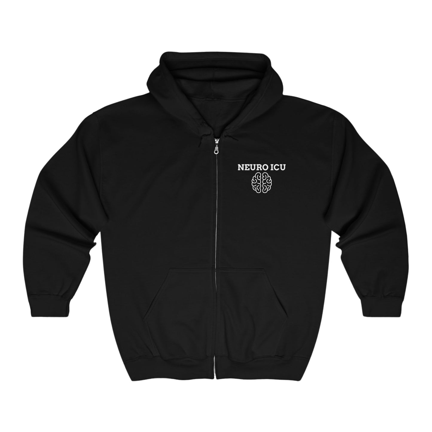 Neuro ICU Full-Zip Hoodie – For Neurocritical Care Staff in Black - Zip Hoodie Gift for ICU Nurses, Doctors, and Healthcare Staff