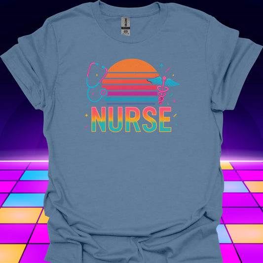 Retro Nurse T-Shirt – 80s Style for Modern Heroes-Indigo Blue-Health Gear Shop