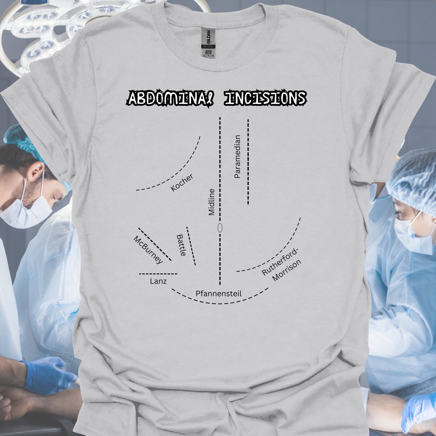 Abdominal Incisions General Surgery Medical Gift T-Shirt-Ice Grey-Health Gear Shop
