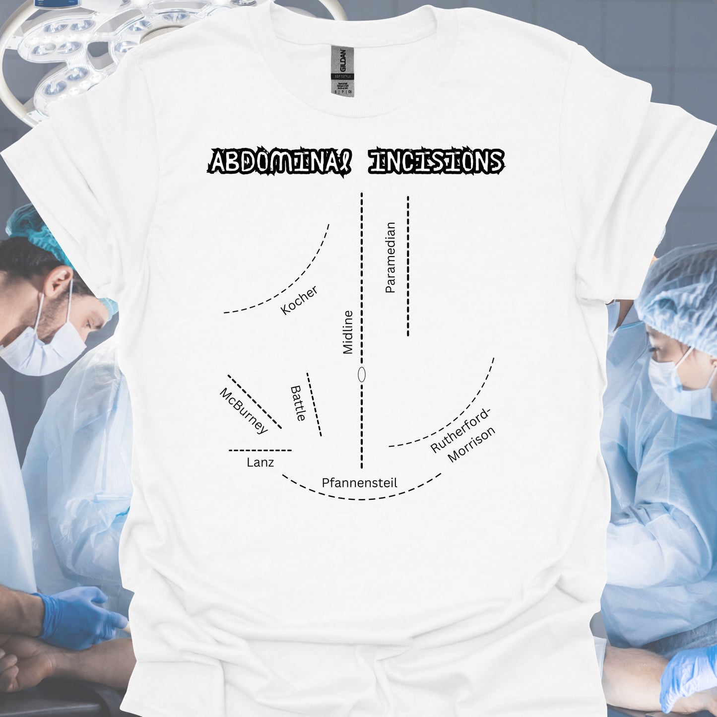 Abdominal Incisions General Surgery Medical Gift T-Shirt-White-Health Gear Shop