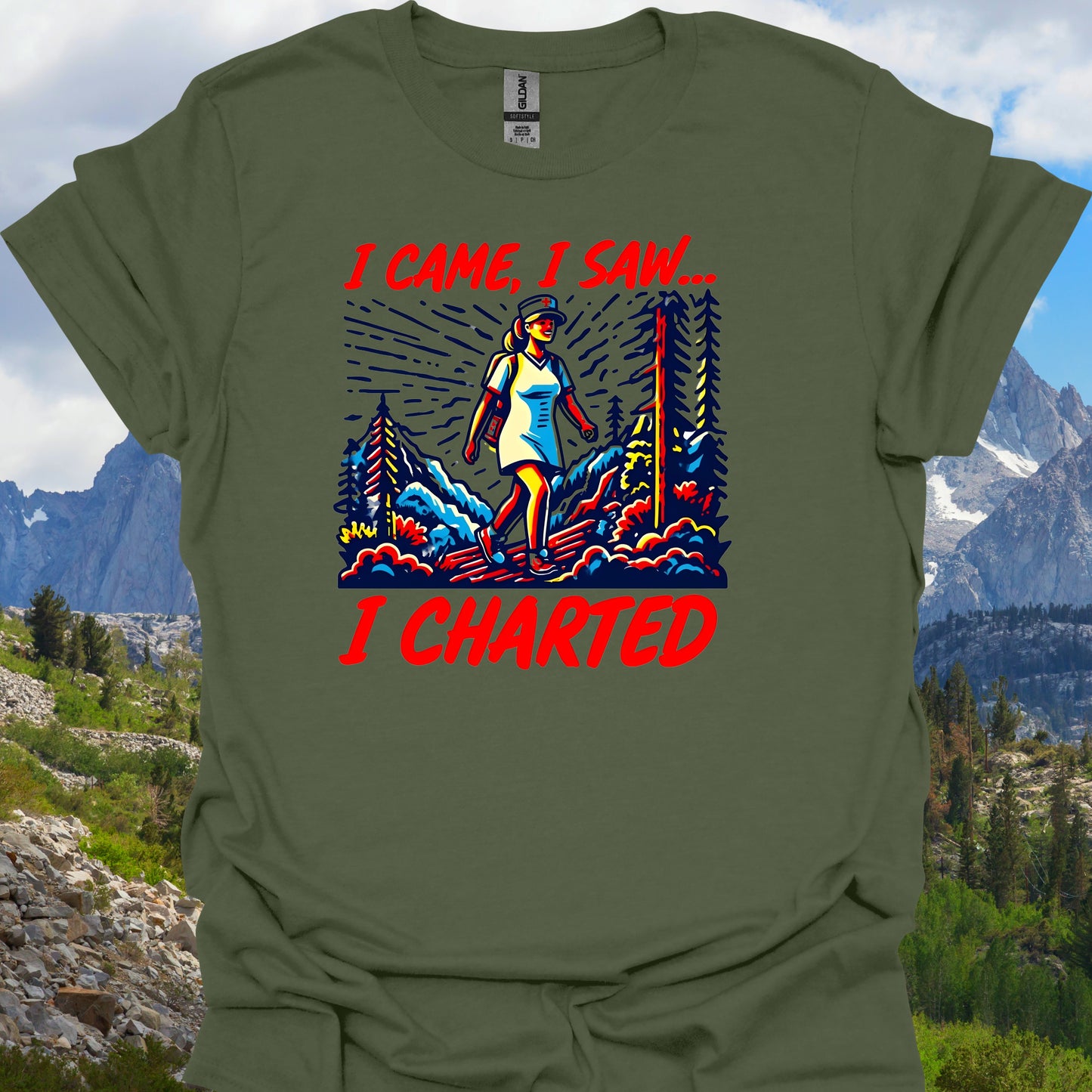 Nurse Charting Medical Humor Gift T-Shirt-Military Green-Health Gear Shop