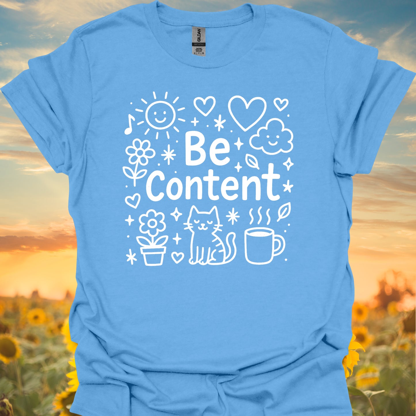 Be Content Positive Affirmation Mental Health Wellness T-Shirt-Carolina Blue-Health Gear Shop