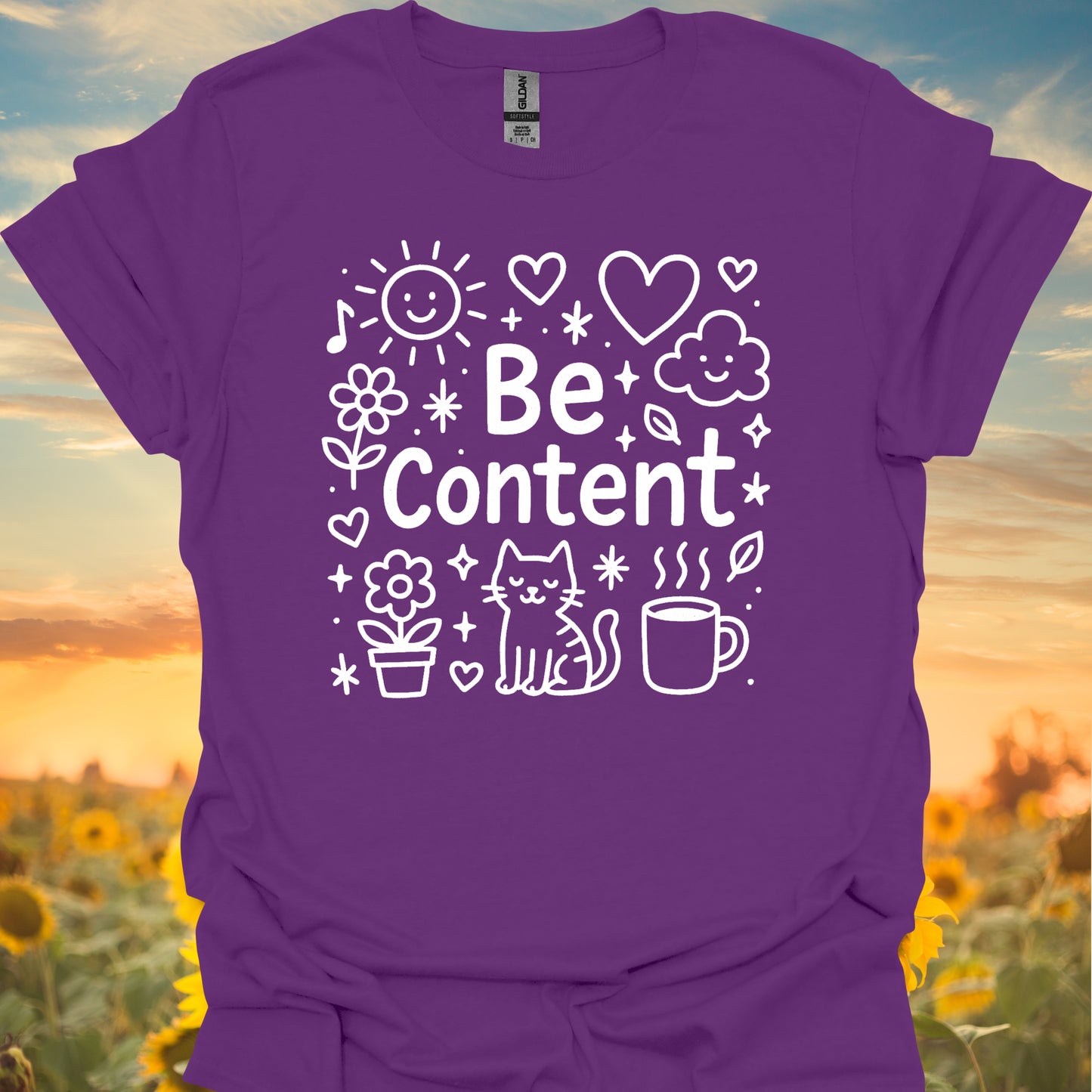 Be Content Positive Affirmation Mental Health Wellness T-Shirt-Purple-Health Gear Shop