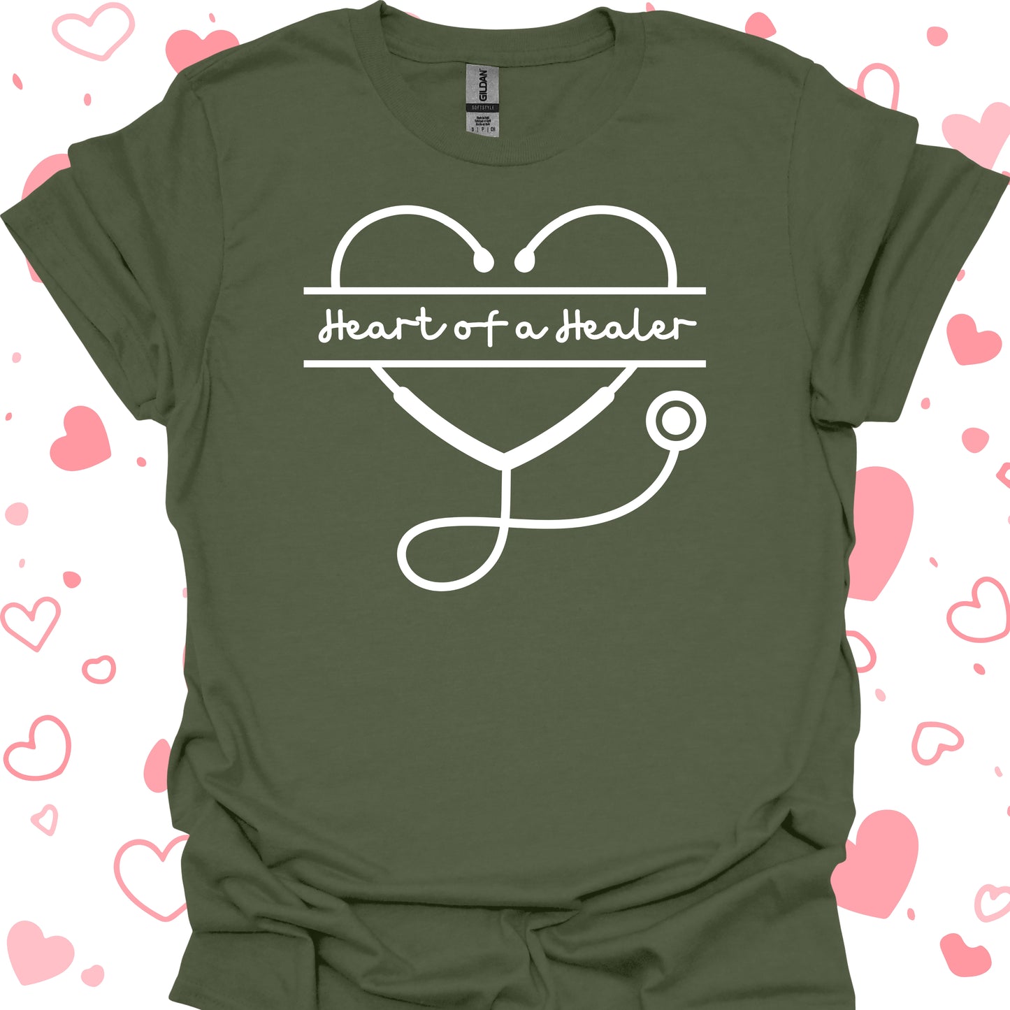 Heart of a Healer T-Shirt – For Compassionate Healthcare Workers-Military Green-Health Gear Shop