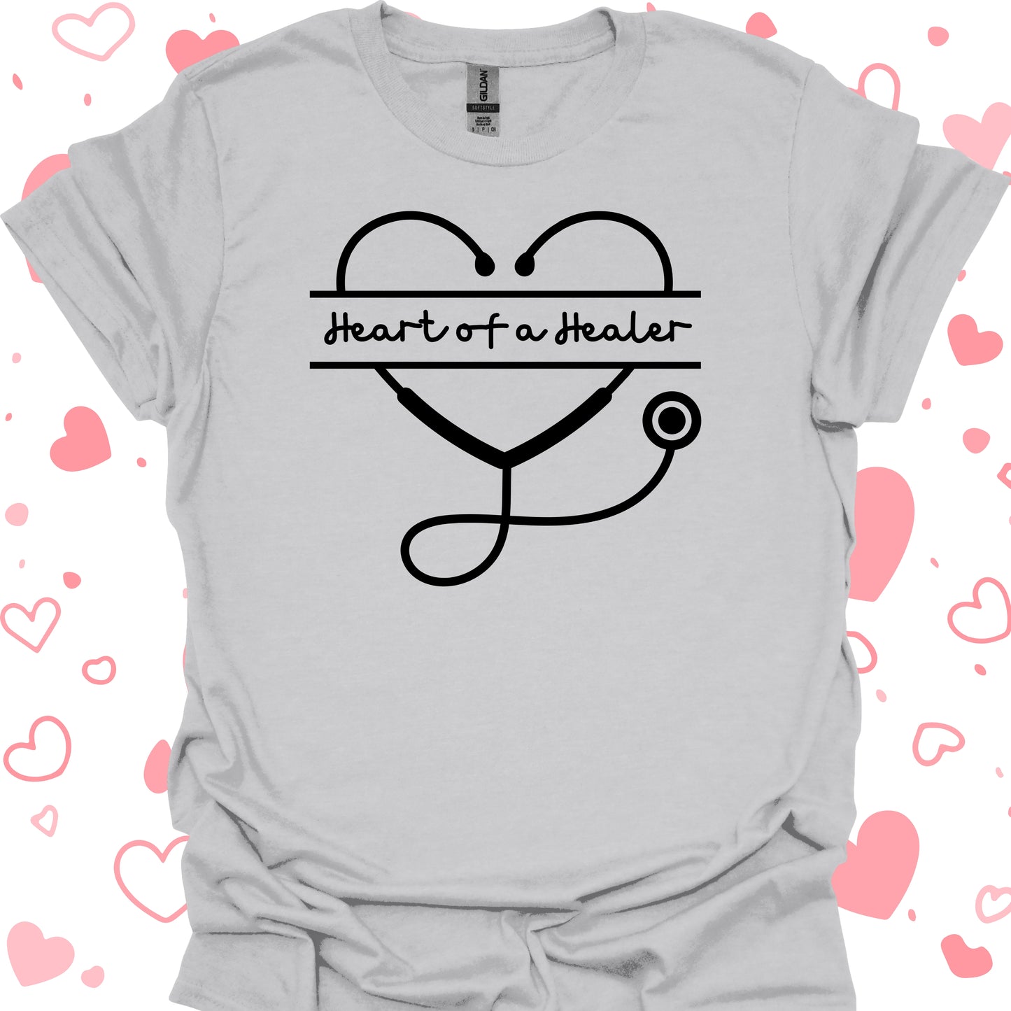 Heart of a Healer T-Shirt – For Compassionate Healthcare Workers-Ice Grey-Health Gear Shop