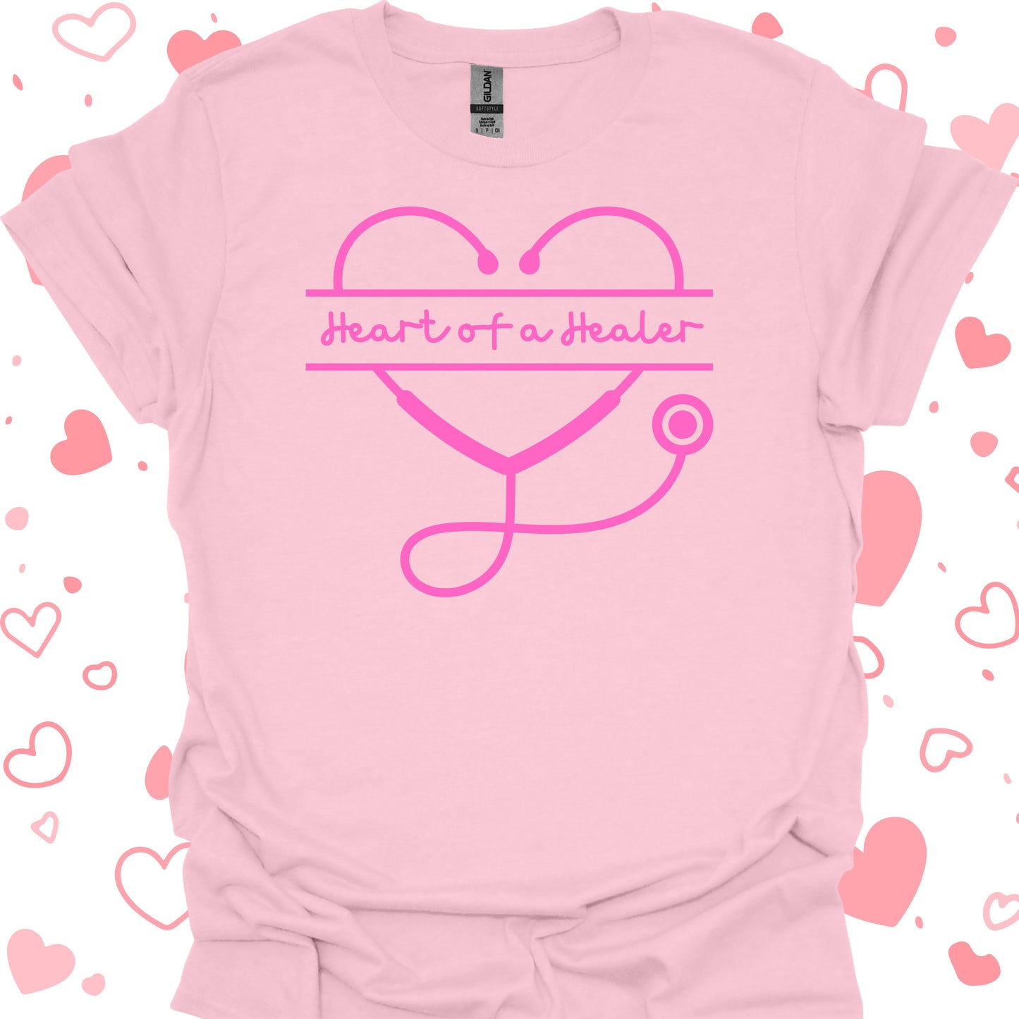 Heart of a Healer T-Shirt Pink – For Compassionate Healthcare Workers-Light Pink-Health Gear Shop