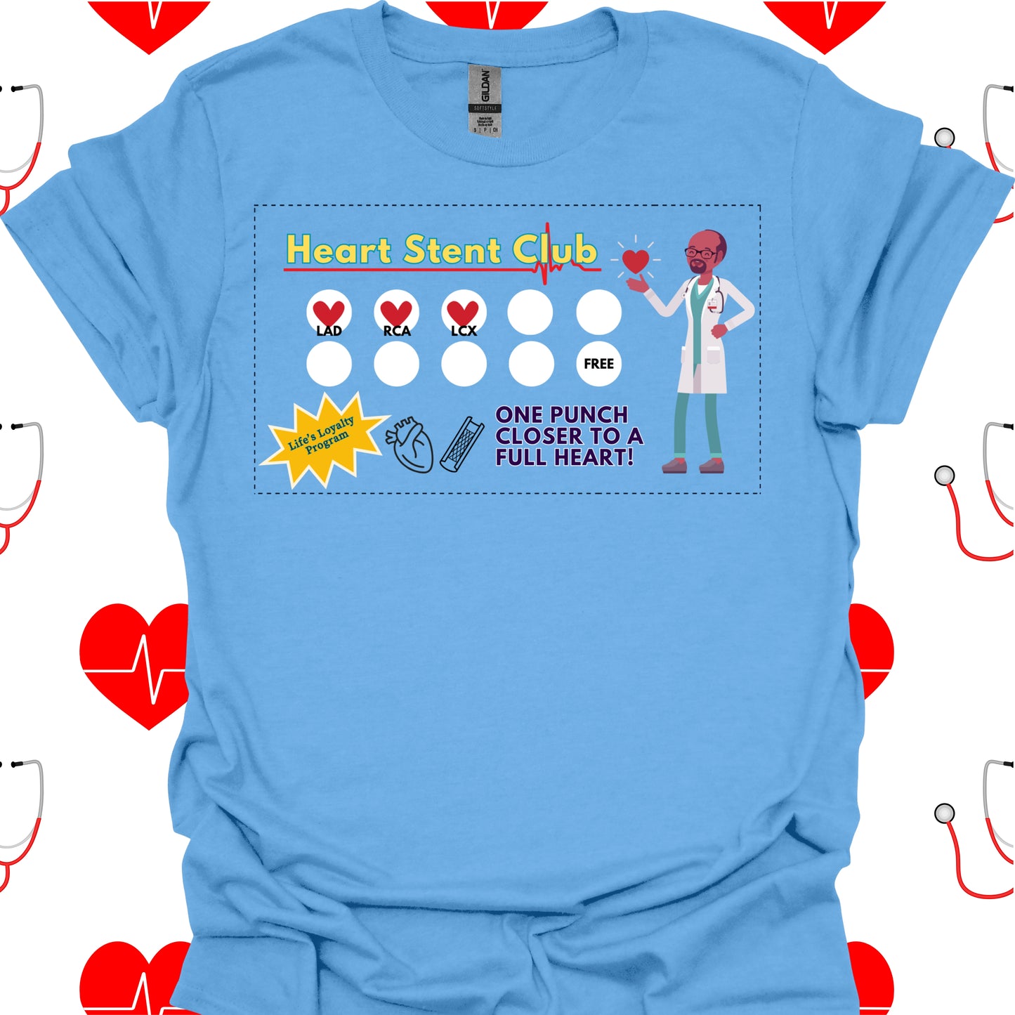 Heart Stent Club Heart Attack Recovery Cardiology Medical Humor T-Shirt in Carolina Blue – funny medical t-shirt, nurse and doctor gift for healthcare