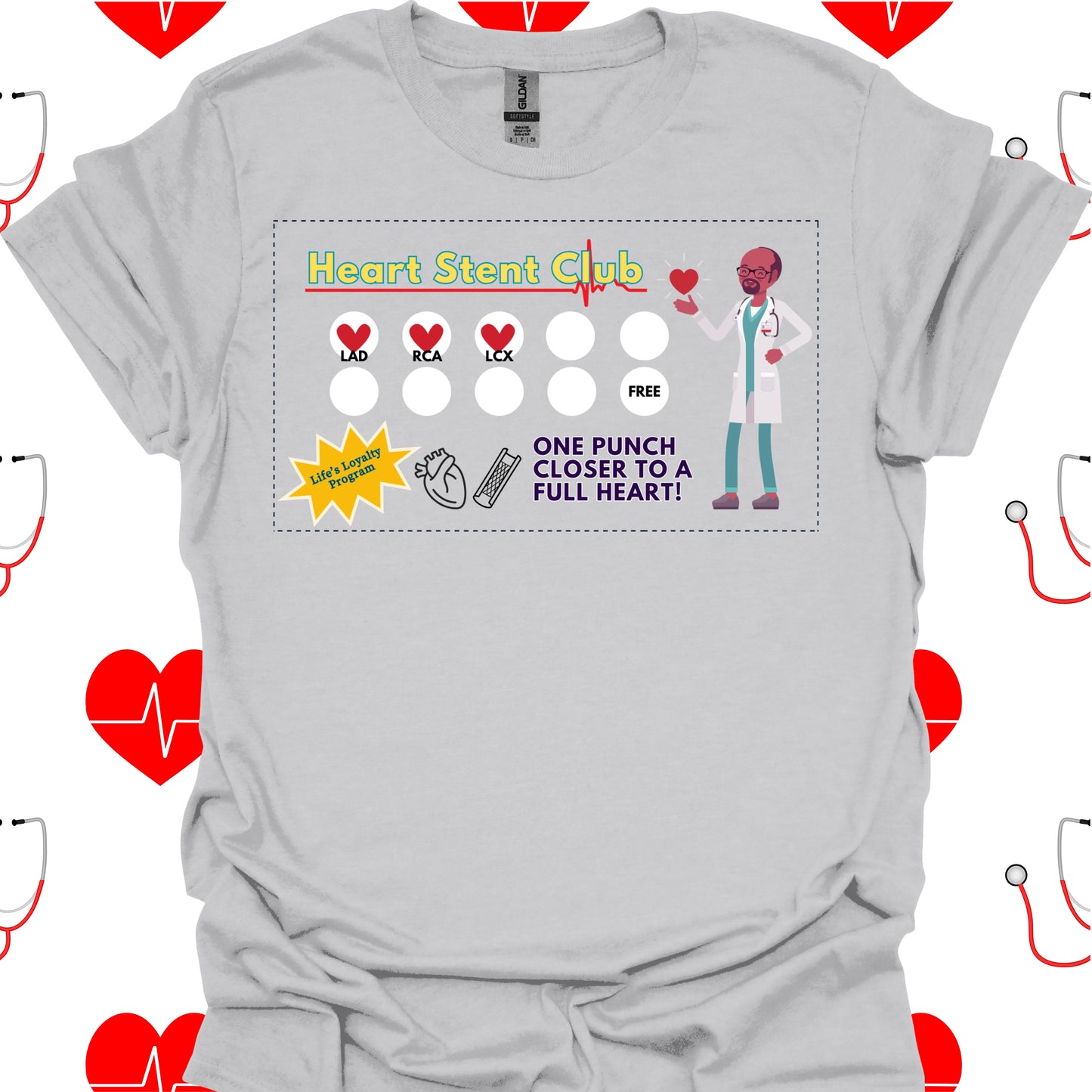 Heart Stent Club Heart Attack Recovery Cardiology Medical Humor T-Shirt in Ice Grey – funny medical t-shirt, nurse and doctor gift for healthcare