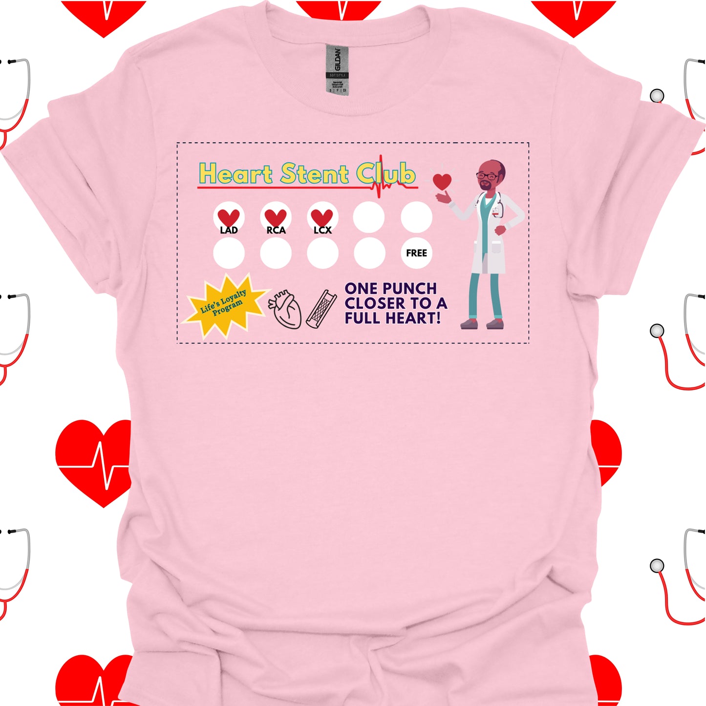 Heart Stent Club Heart Attack Recovery Cardiology Medical Humor T-Shirt in Light Pink – funny medical t-shirt, nurse and doctor gift for healthcare