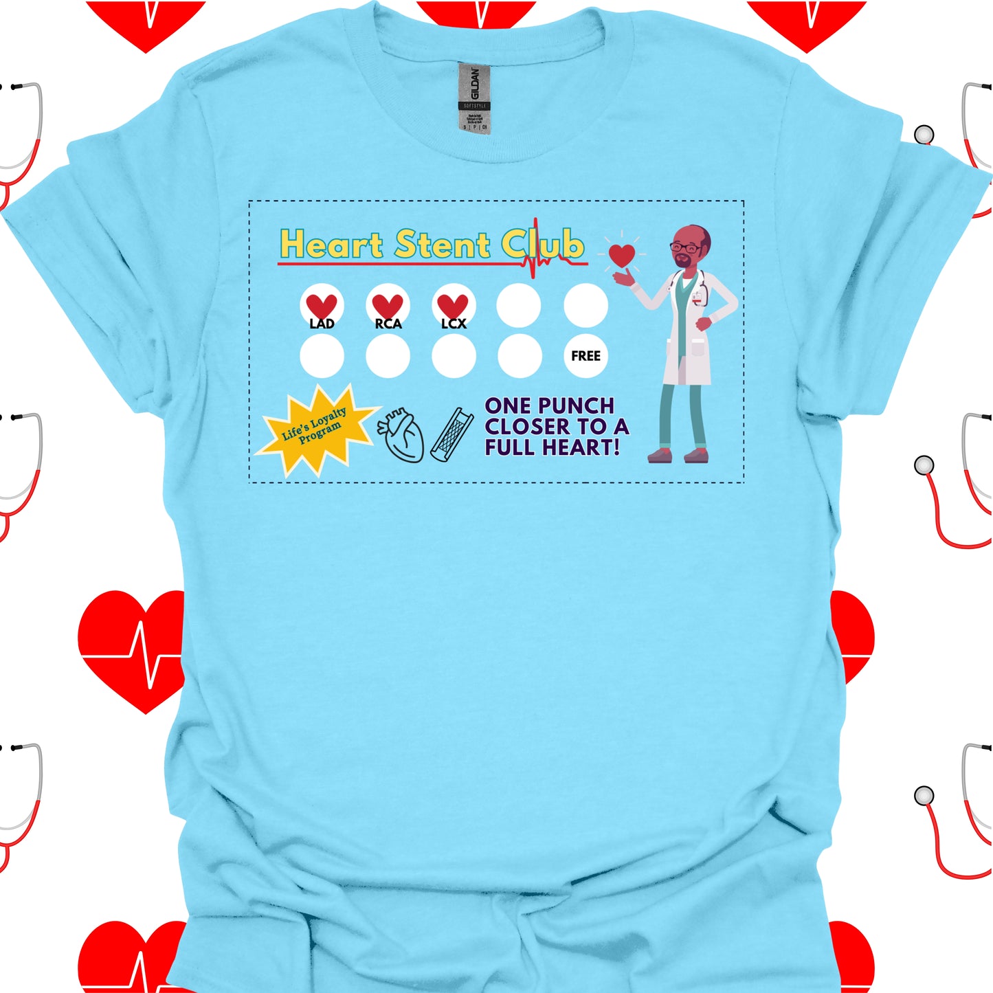 Heart Stent Club Heart Attack Recovery Cardiology Medical Humor T-Shirt in Sky – funny medical t-shirt, nurse and doctor gift for healthcare