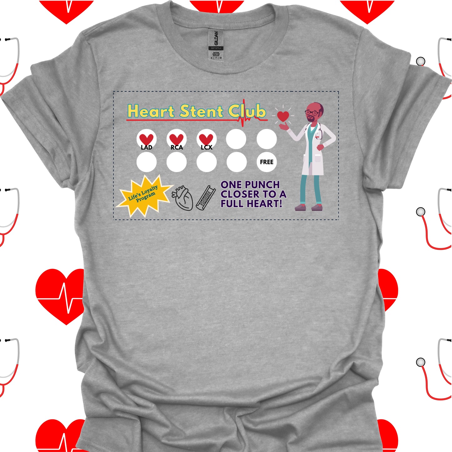 Heart Stent Club Heart Attack Recovery Cardiology Medical Humor T-Shirt in Sport Grey – funny medical t-shirt, nurse and doctor gift for healthcare