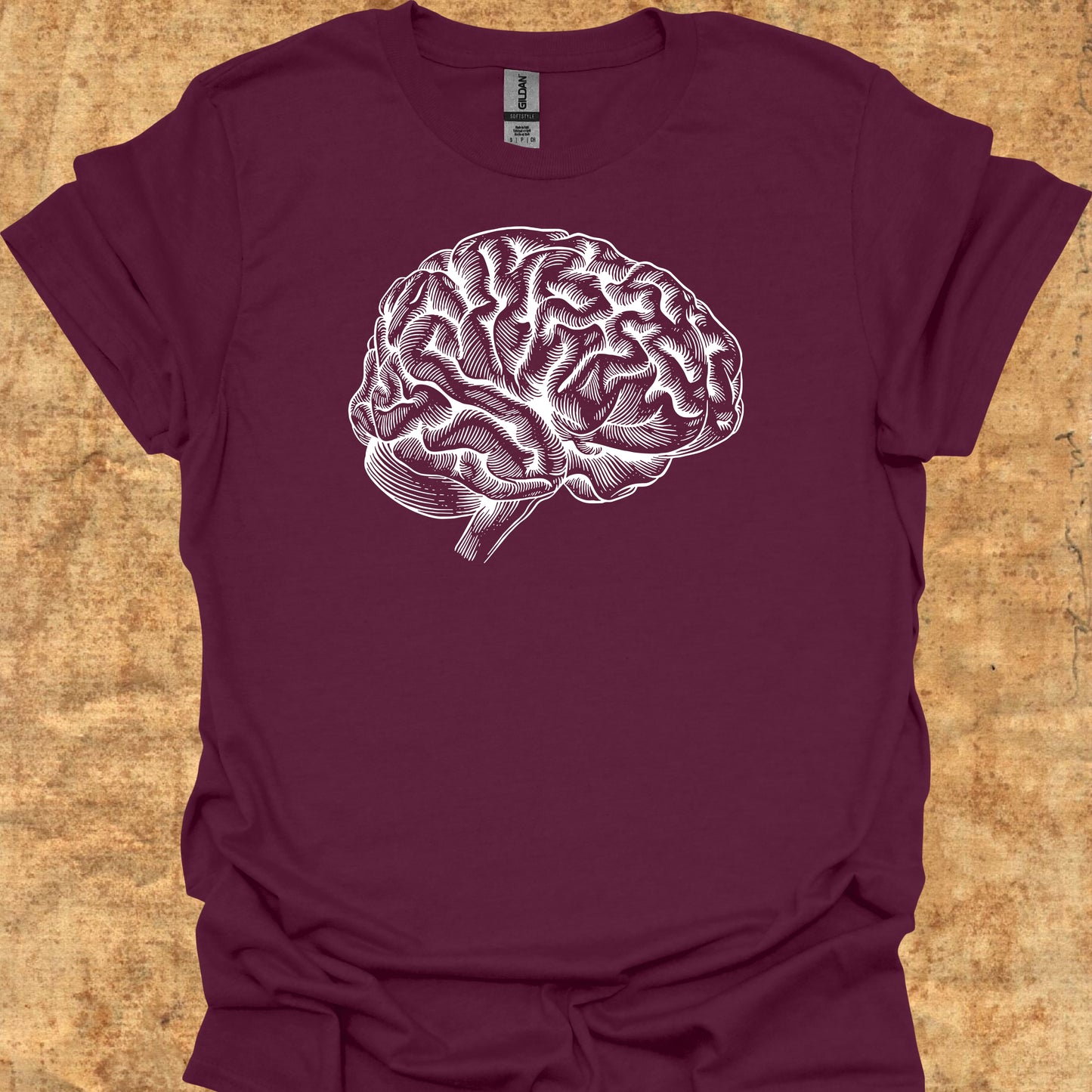 Minimalist Brain Anatomy Neurology T-Shirt for Neurologists & Neuro Care-Maroon-Health Gear Shop