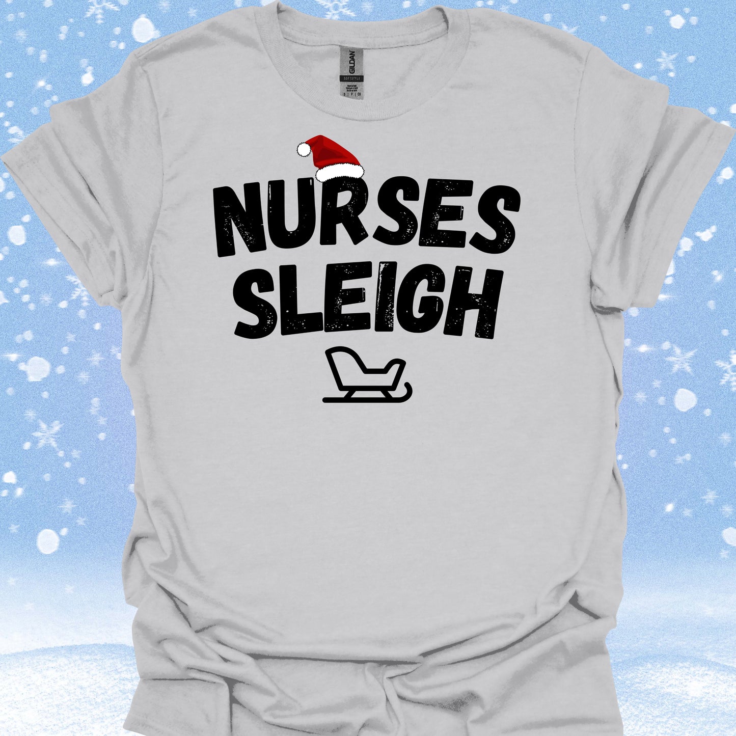 Nurses Sleigh Nurse Christmas Holiday Gift T-Shirt in Ice Grey – funny medical t-shirt, nurse and doctor gift for healthcare