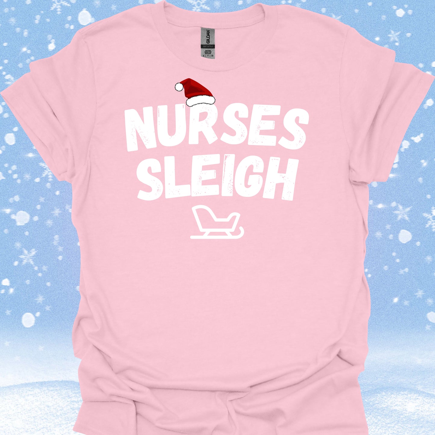 Nurses Sleigh Nurse Christmas Holiday Gift T-Shirt in Light Pink – funny medical t-shirt, nurse and doctor gift for healthcare