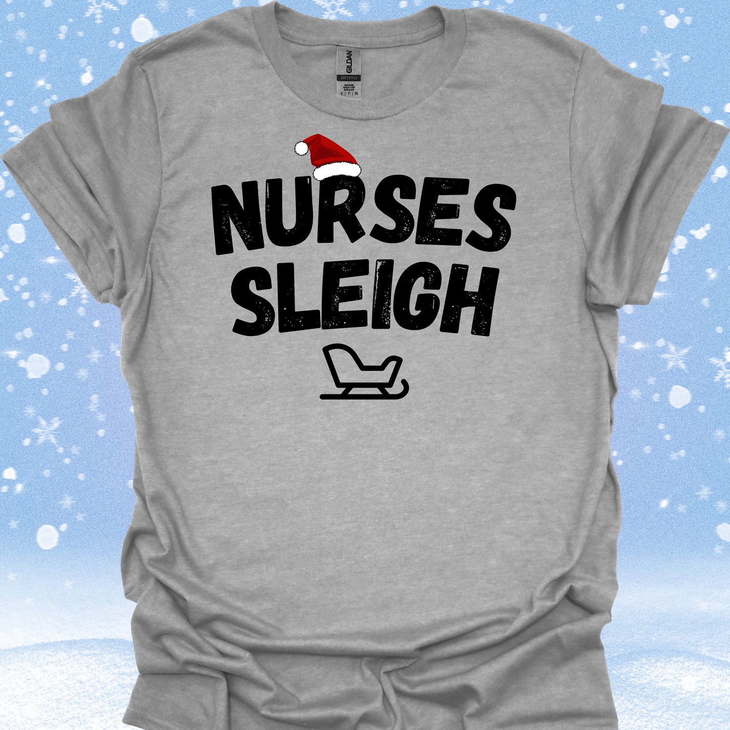 Nurses Sleigh Nurse Christmas Holiday Gift T-Shirt in Sport Grey – funny medical t-shirt, nurse and doctor gift for healthcare