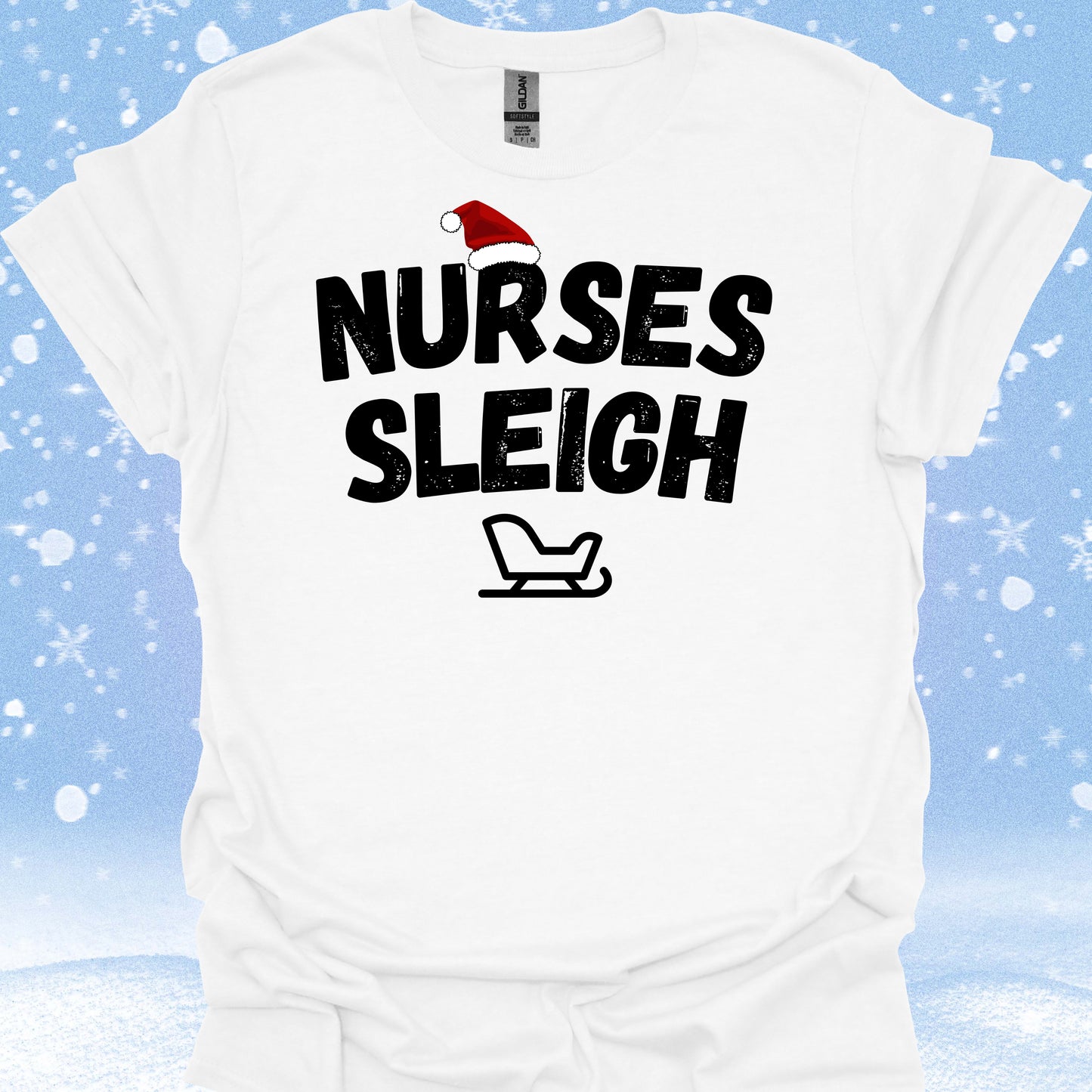 Nurses Sleigh Nurse Christmas Holiday Gift T-Shirt in White – funny medical t-shirt, nurse and doctor gift for healthcare