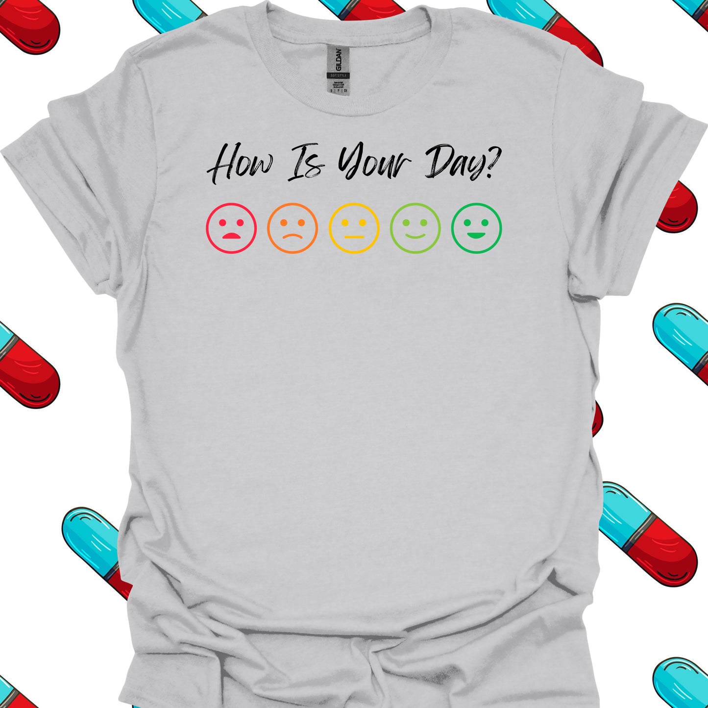 How Is Your Day? Pain Scale T-Shirt in Ice Grey – funny medical t-shirt, nurse and doctor gift for healthcare