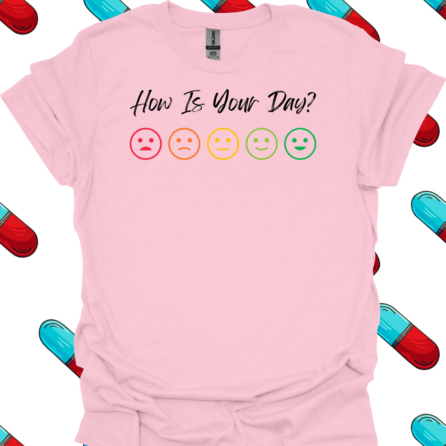 How Is Your Day? Pain Scale T-Shirt in Light Pink – funny medical t-shirt, nurse and doctor gift for healthcare