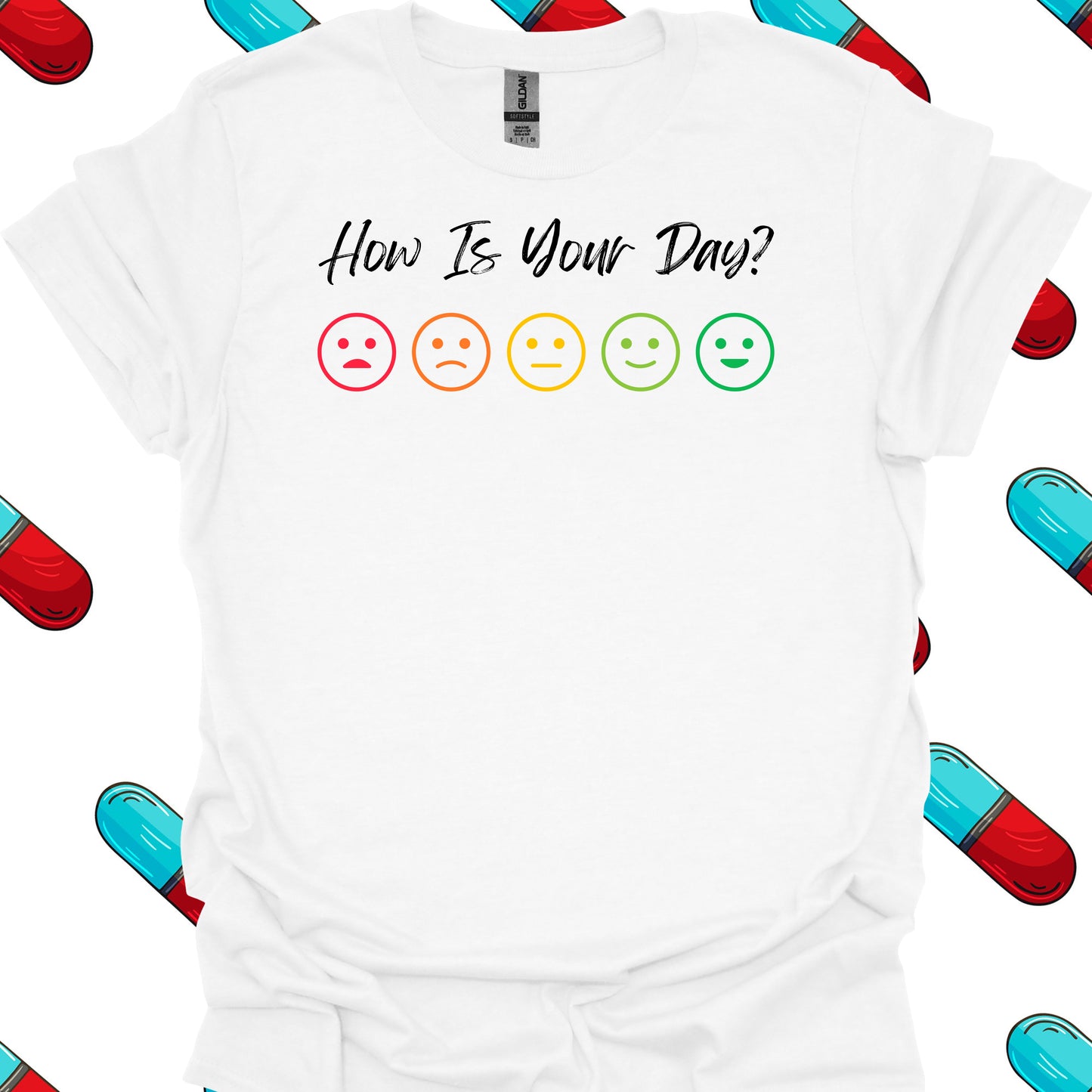 How Is Your Day? Pain Scale T-Shirt in White – funny medical t-shirt, nurse and doctor gift for healthcare