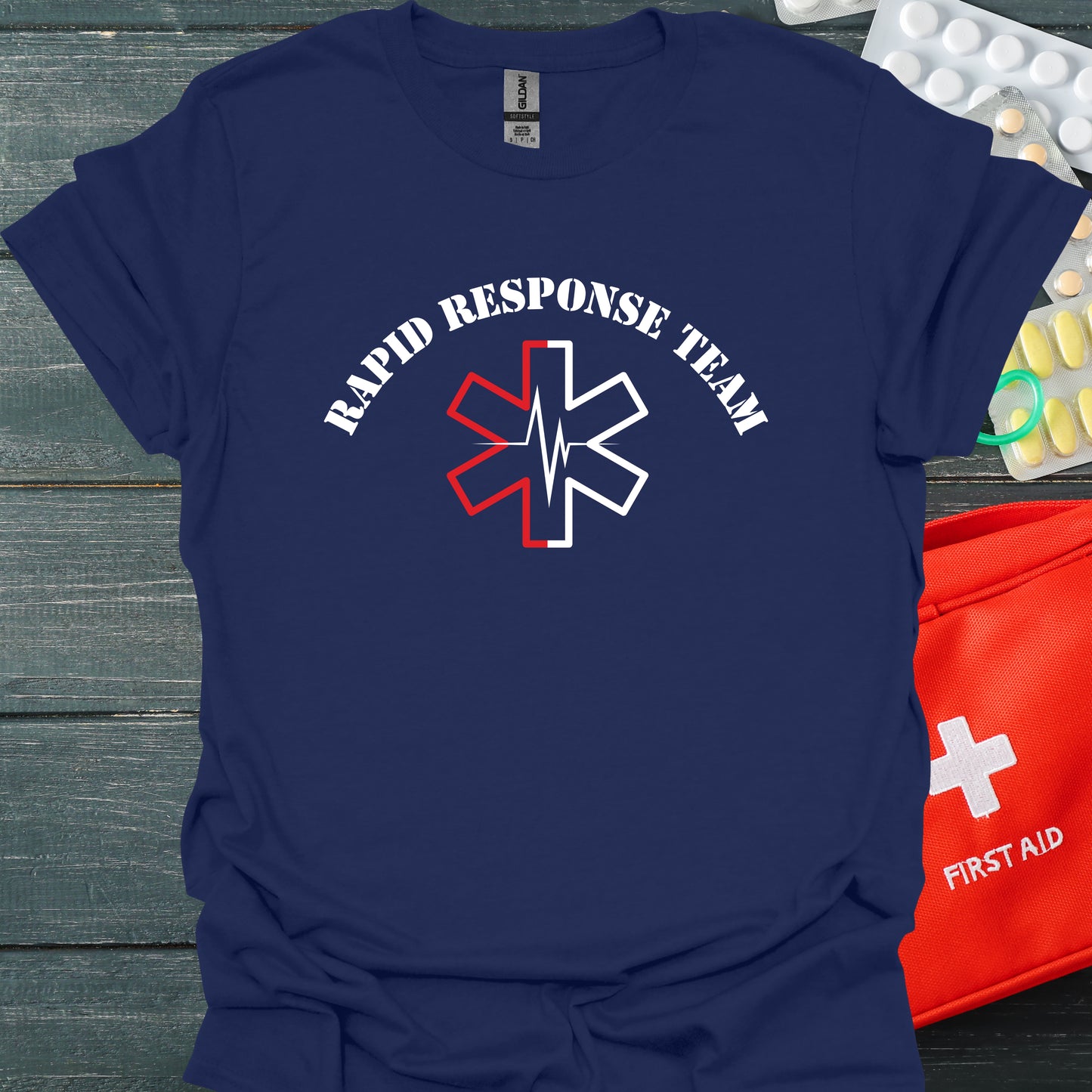 Rapid Response Team Save Lives T-Shirt – EKG & EMS Edition-Navy-Health Gear Shop