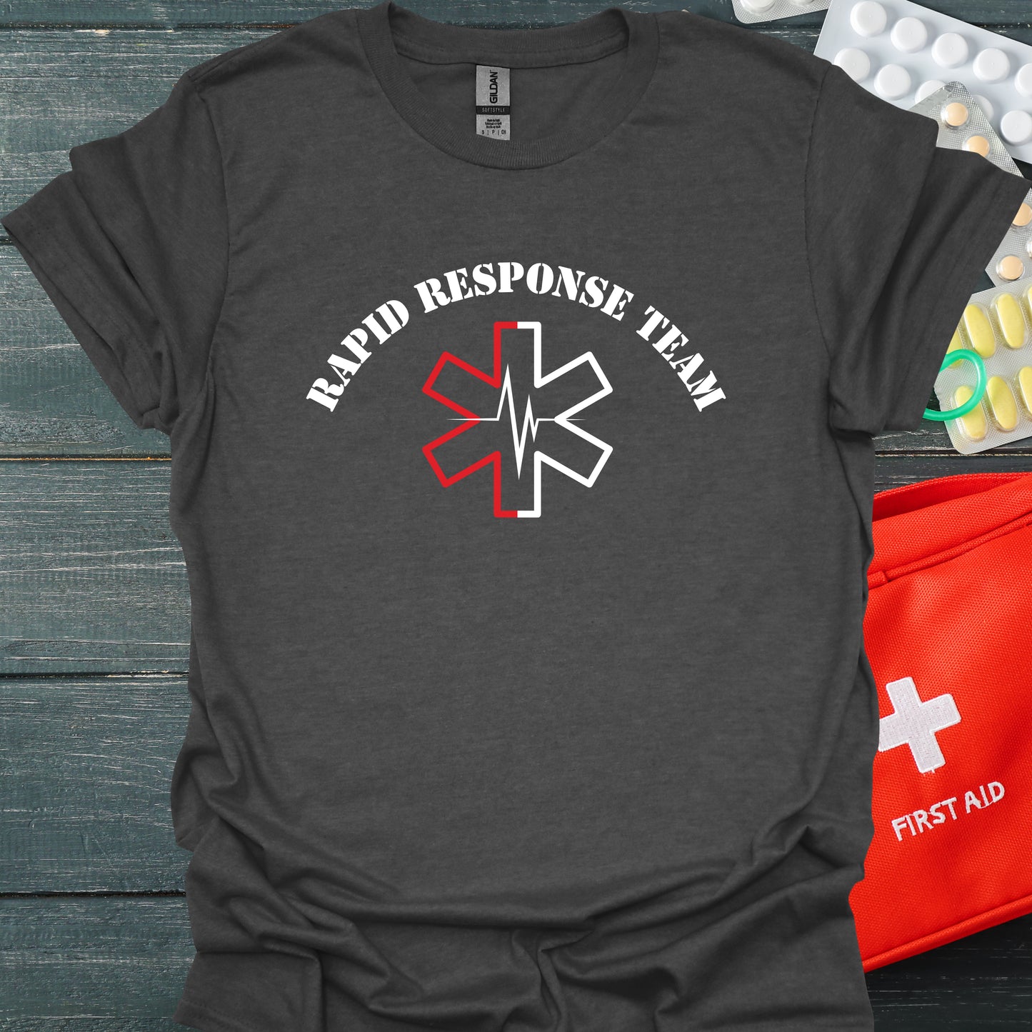 Rapid Response Team Save Lives T-Shirt – EKG & EMS Edition-Dark Heather-Health Gear Shop