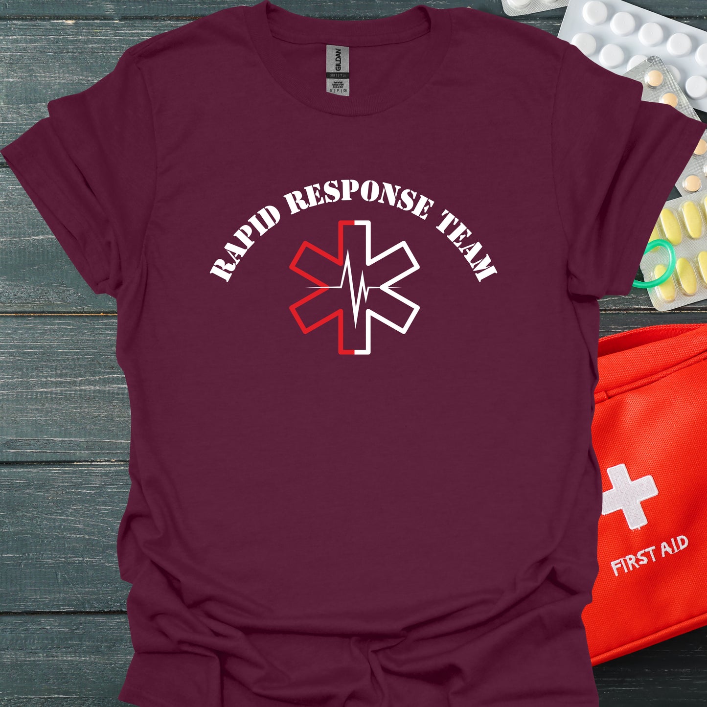 Rapid Response Team Save Lives T-Shirt – EKG & EMS Edition-Maroon-Health Gear Shop