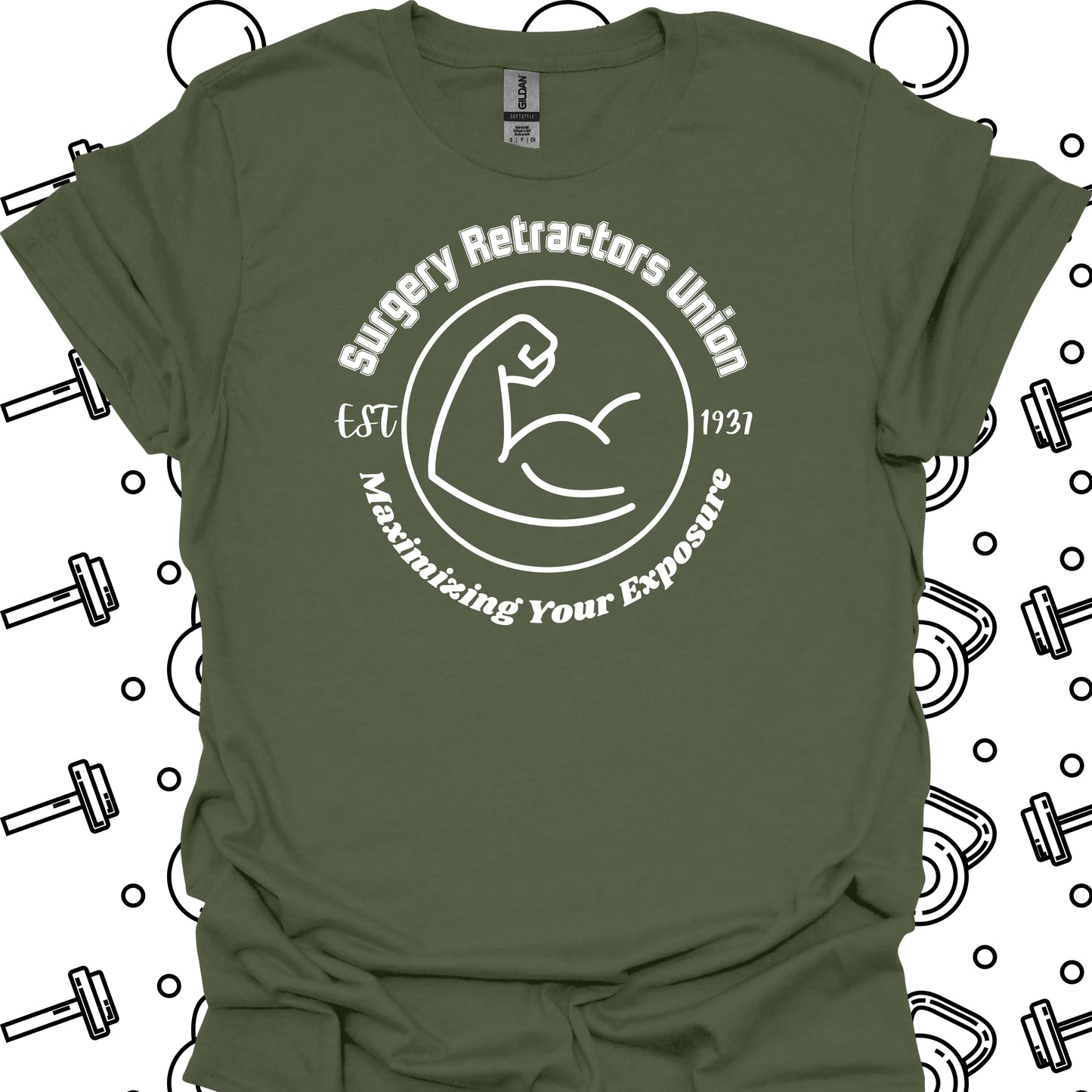 Surgical Retractors Union Surgery Humor T-Shirt in Military Green – funny medical t-shirt, nurse and doctor gift for healthcare