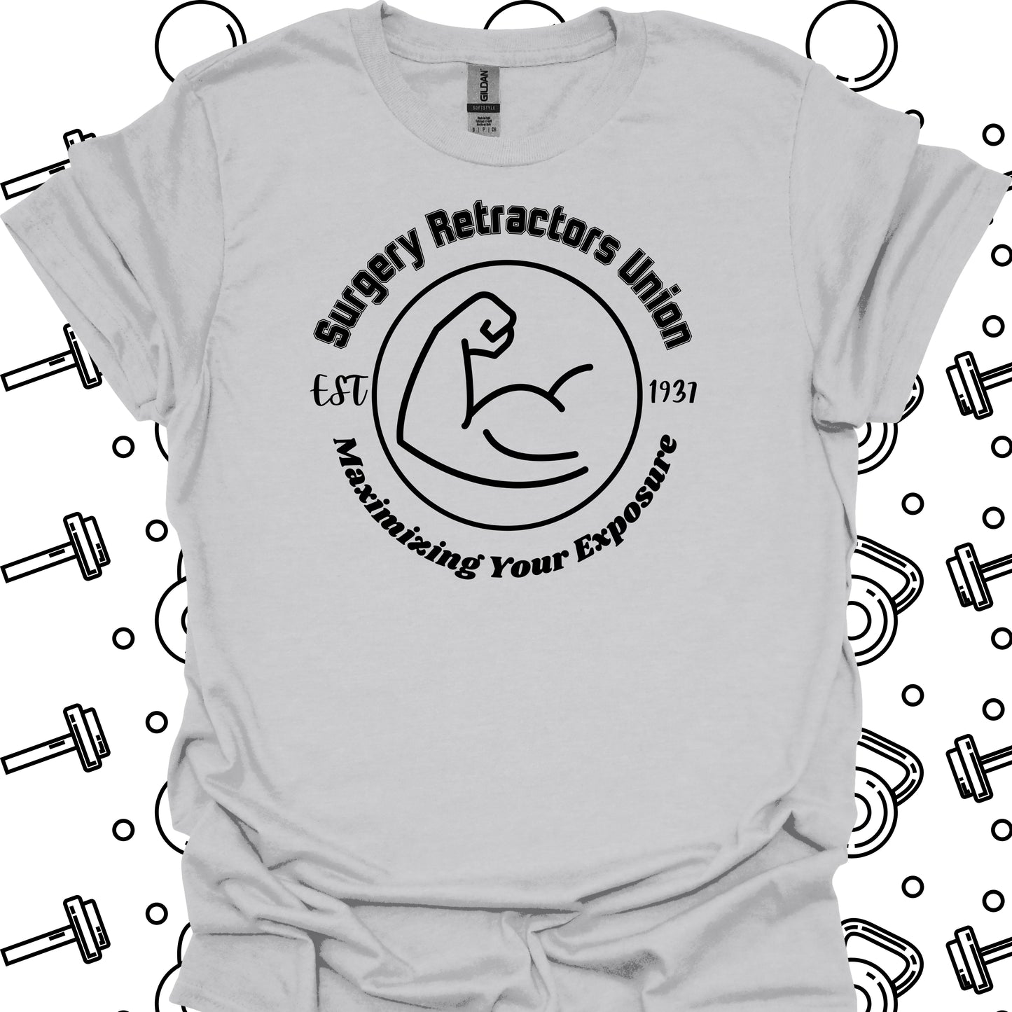 Surgical Retractors Union Surgery Humor T-Shirt in Ice Grey – funny medical t-shirt, nurse and doctor gift for healthcare