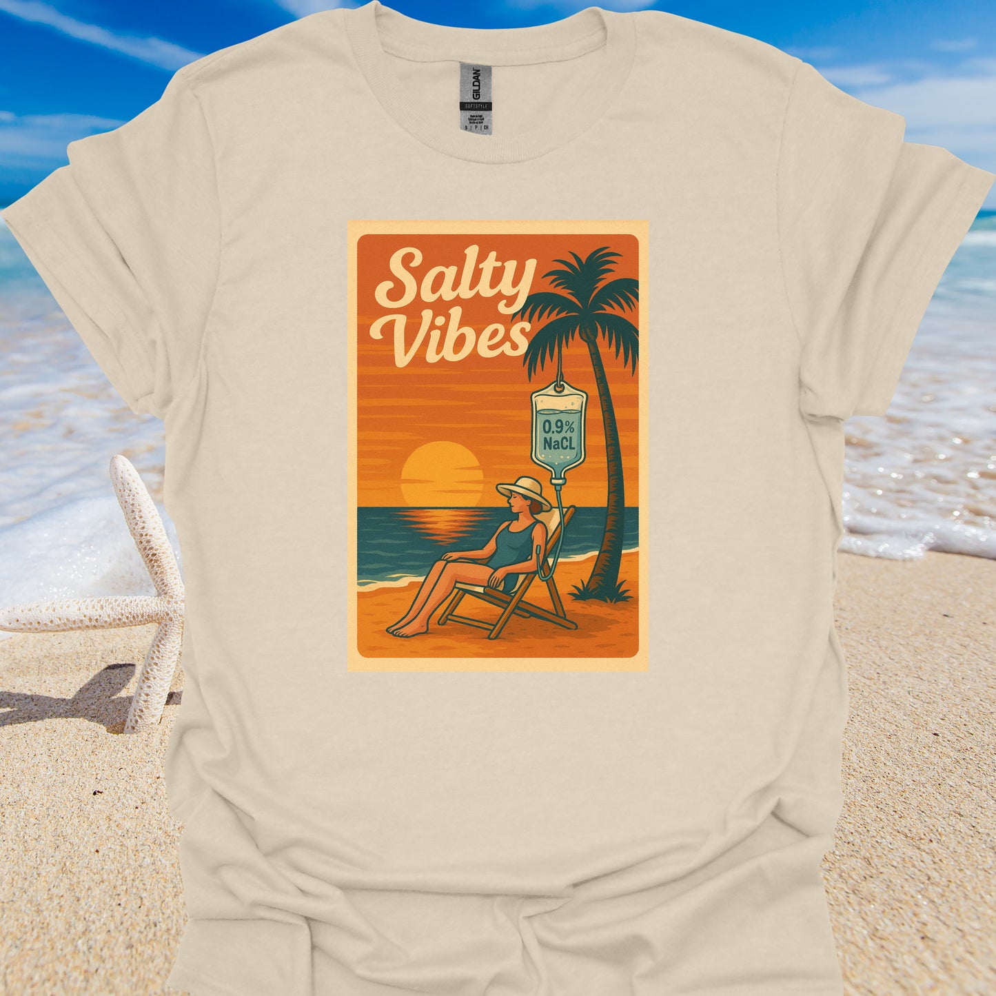 Salty Vibes Beach Normal Saline Medical Humor T-Shirt-Natural-Health Gear Shop