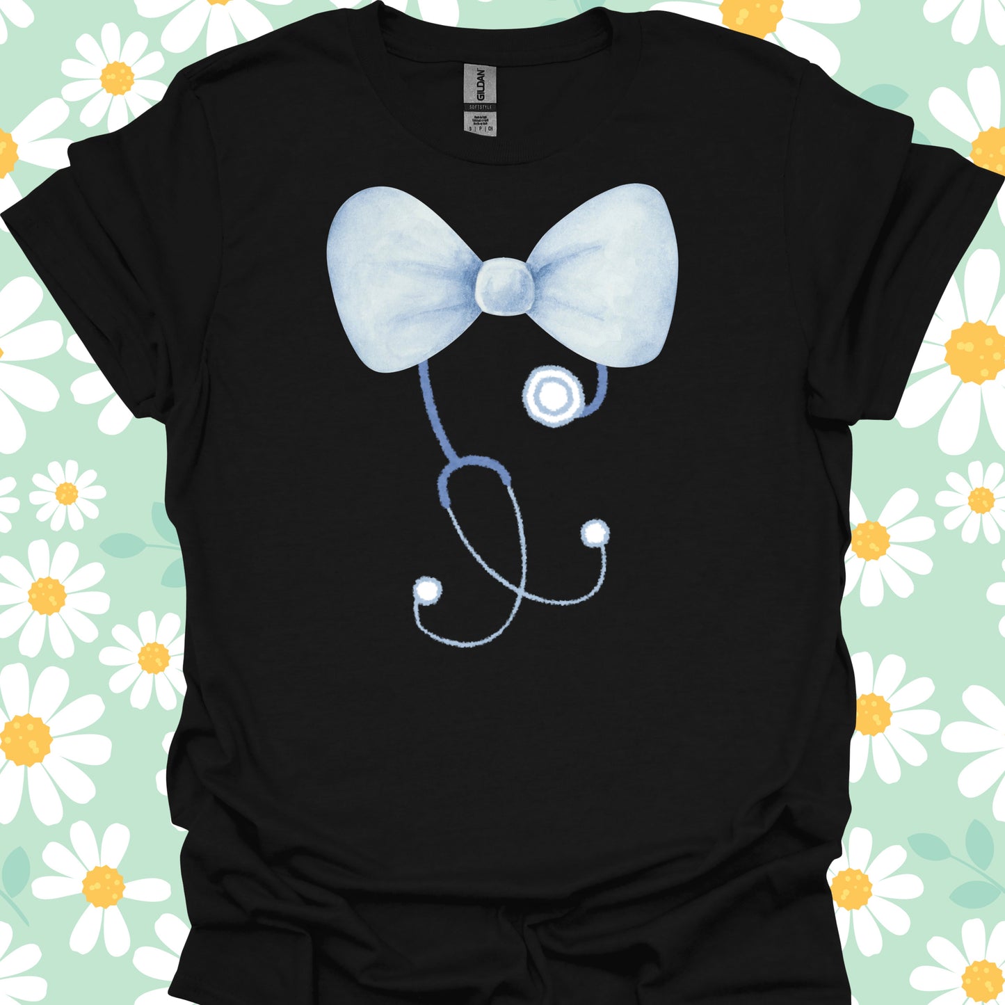 Stethoscope Bow Cute T-Shirt in S – funny medical t-shirt, nurse and doctor gift for healthcare