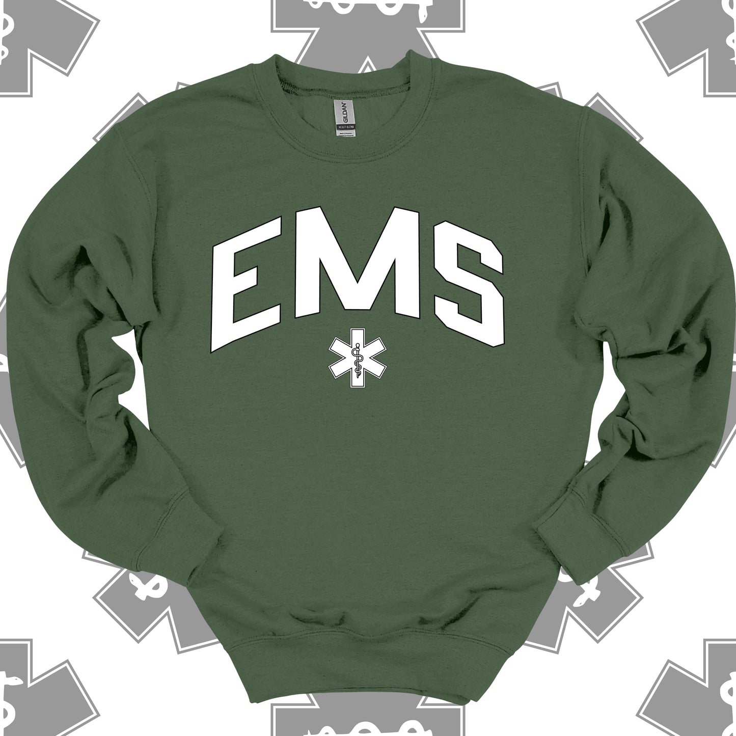 Varsity EMS Crewneck Sweatshirt in Military Green – Gift for First Responders