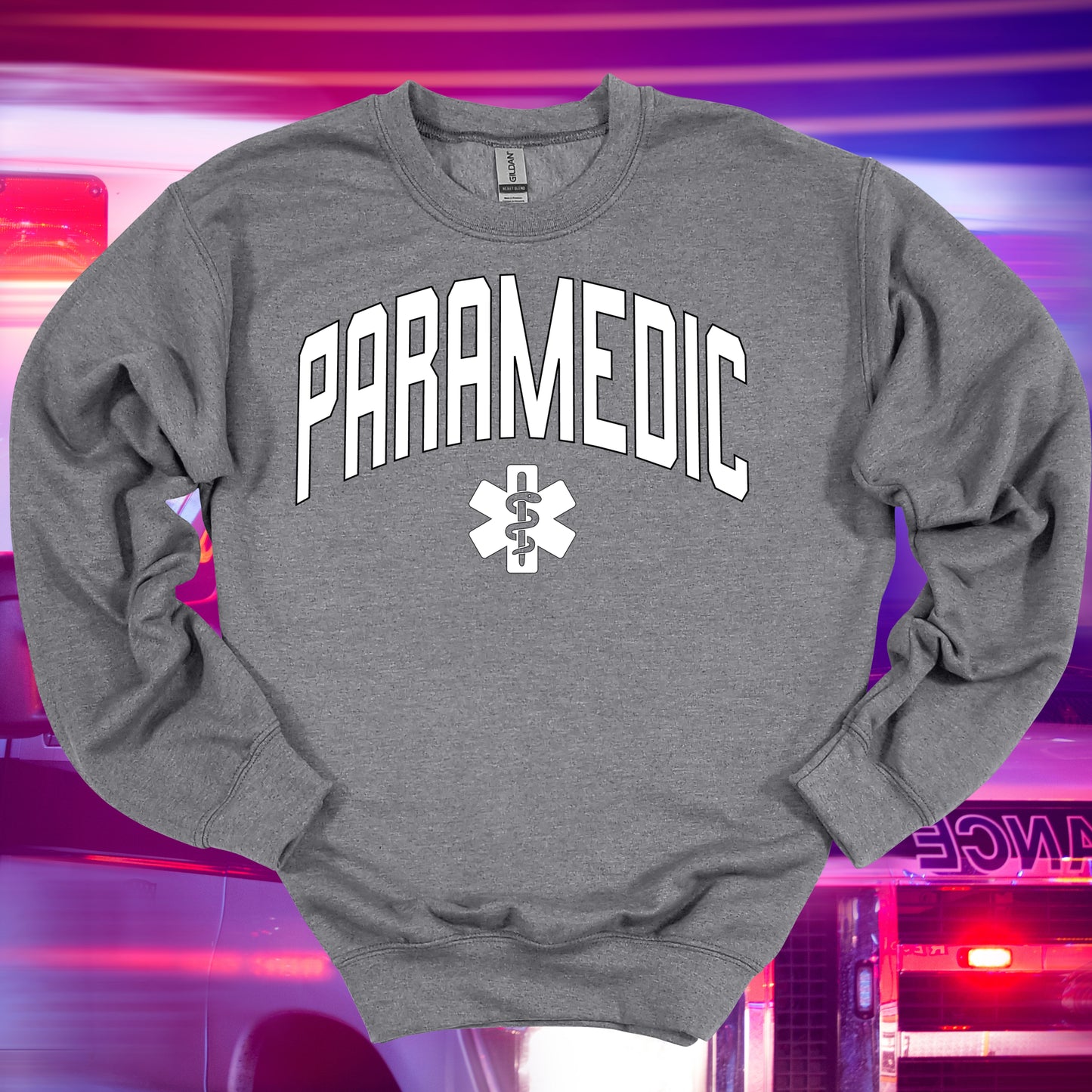 Varstity Paramedic Crewneck Sweatshirt in Graphite Heather – Great Gift for First Responders
