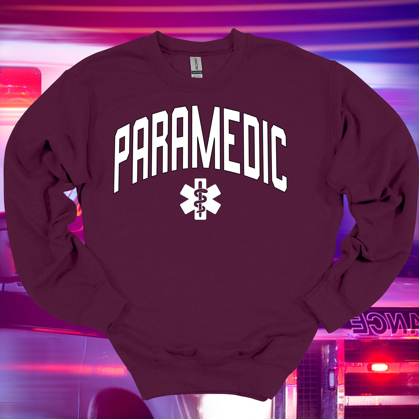 Varstity Paramedic Crewneck Sweatshirt in Maroon – Great Gift for First Responders