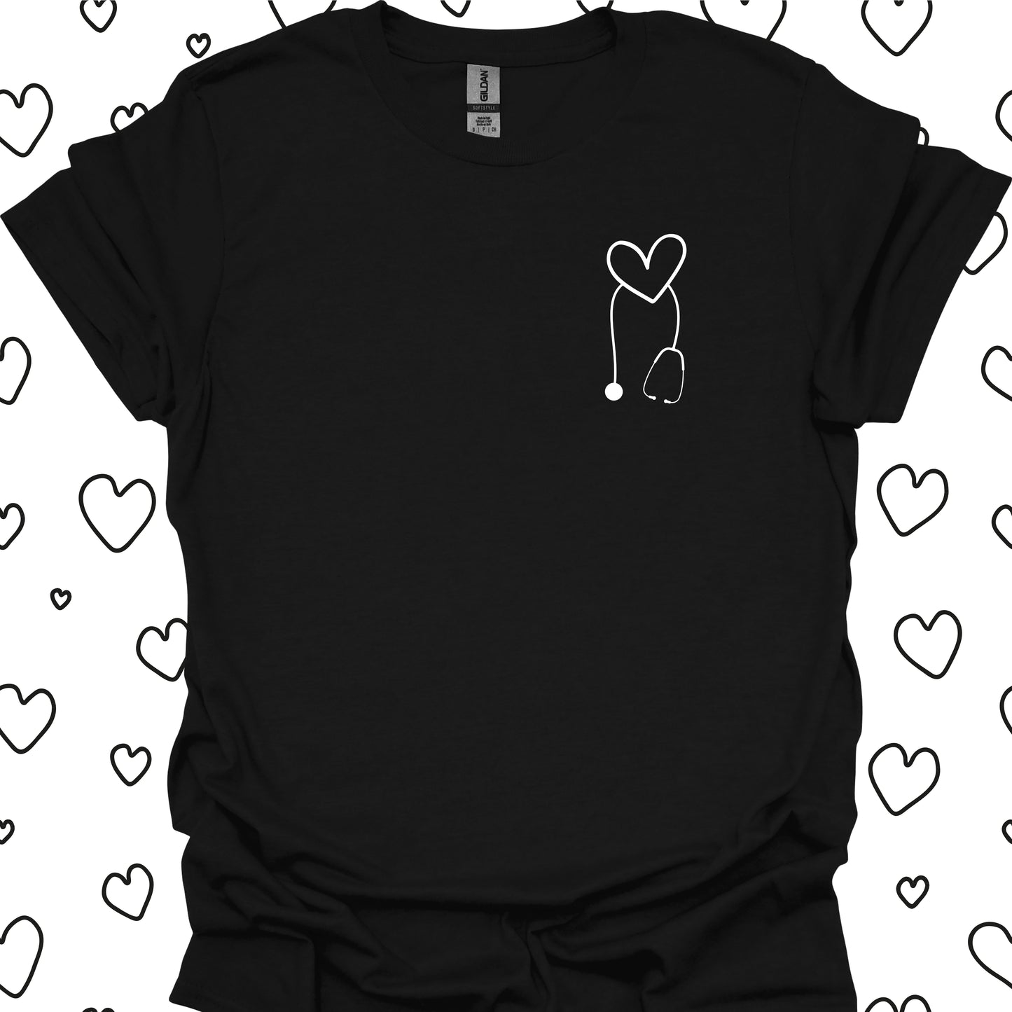 Heart Stethoscope Minimalist T-Shirt-Black-Health Gear Shop