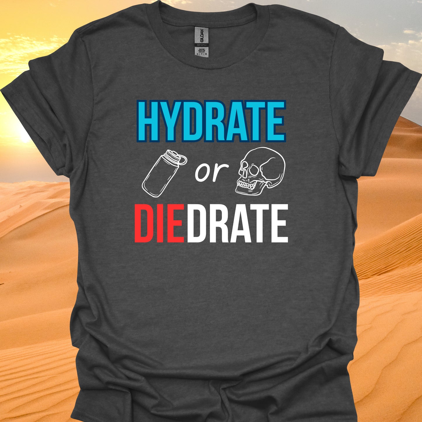 Hydrate or "Die-Drate" Funny Fitness & Healthcare T-Shirt Dark Heather Grey-Health Gear Shop