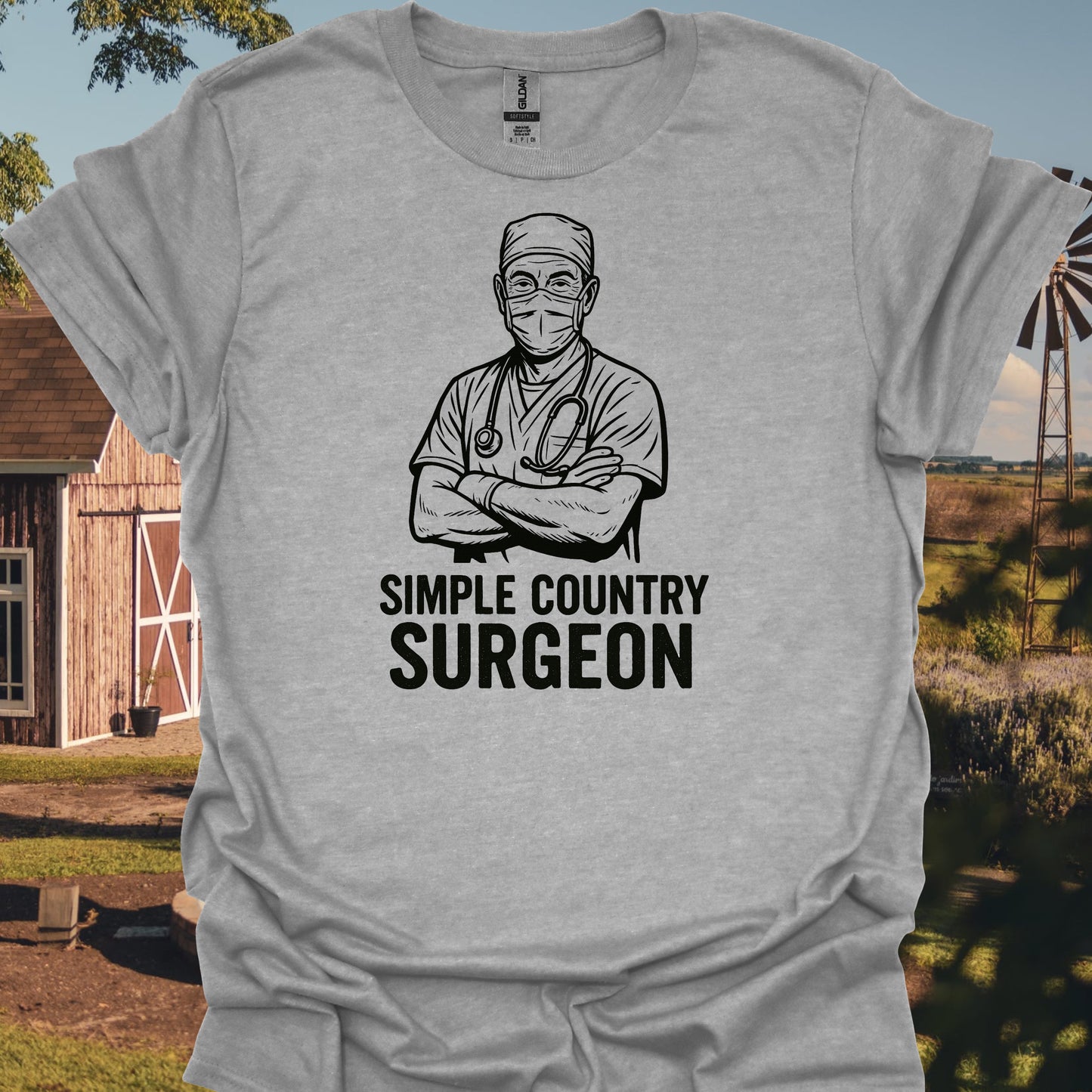 Simple Country Surgeon T-Shirt in Sport Grey – funny medical t-shirt, nurse and doctor gift for healthcare