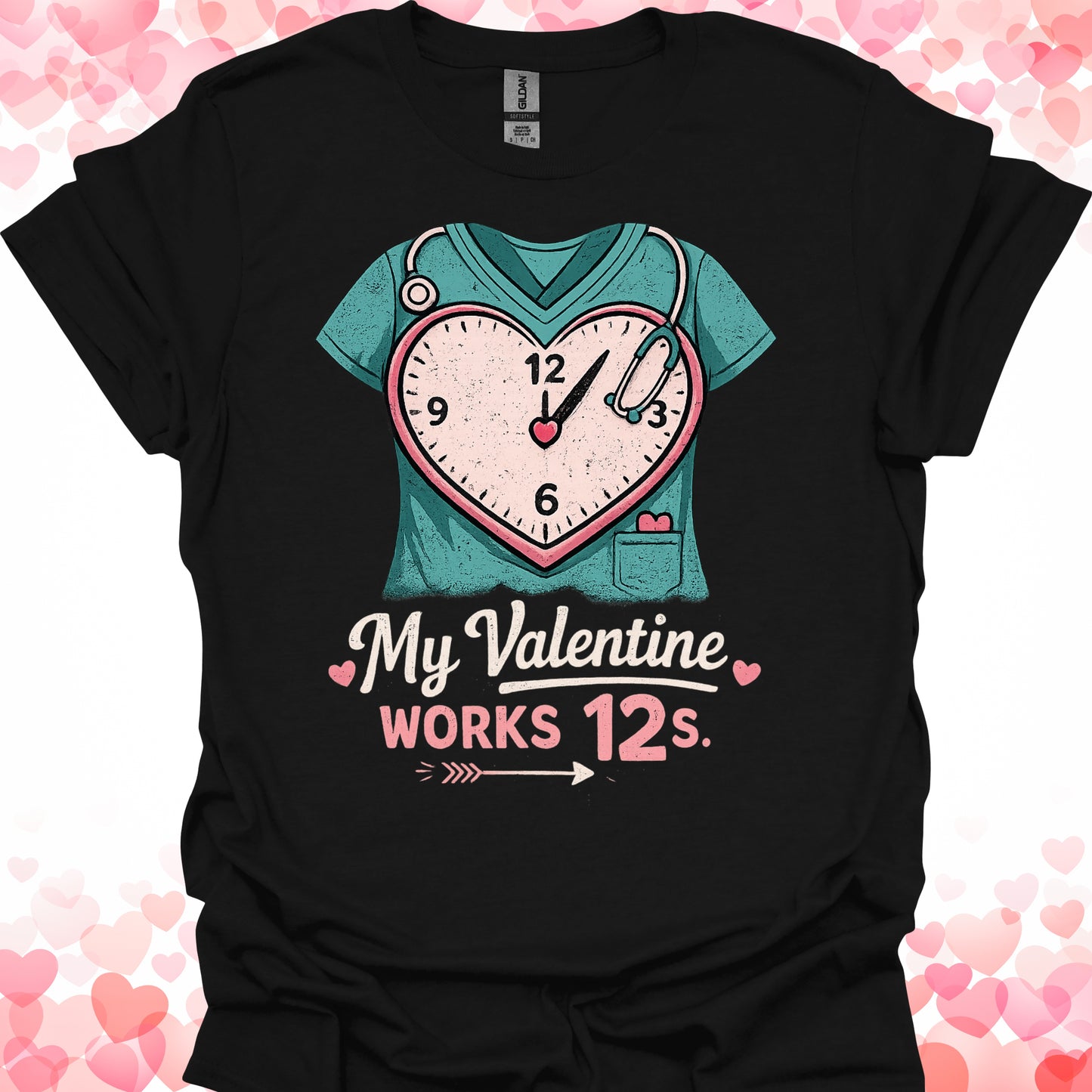 My Valentine Works 12s Nurse T-Shirt-Black-Health Gear Shop
