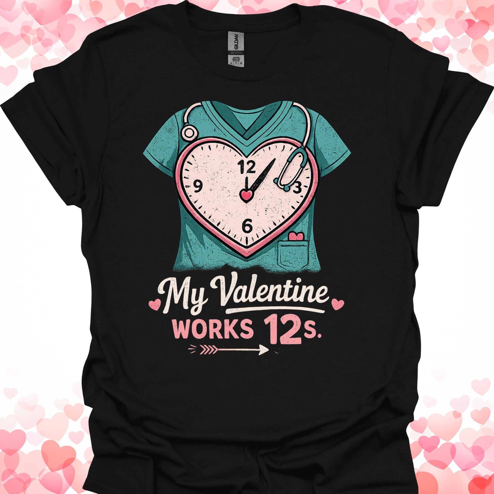 My Valentine Works 12s Nurse T-Shirt-Black-Health Gear Shop