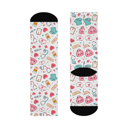 Nurse Pattern Cushioned Crew Socks - Cute Medical Icons