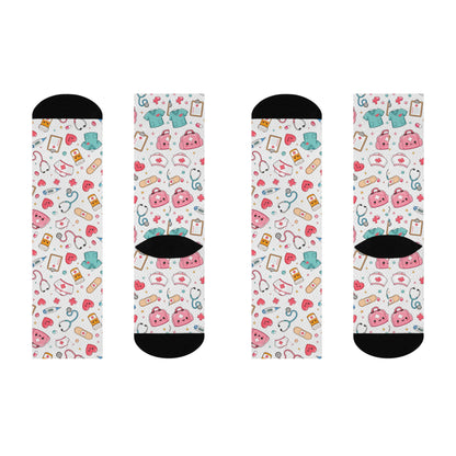Nurse Pattern Cushioned Crew Socks - Cute Medical Icons