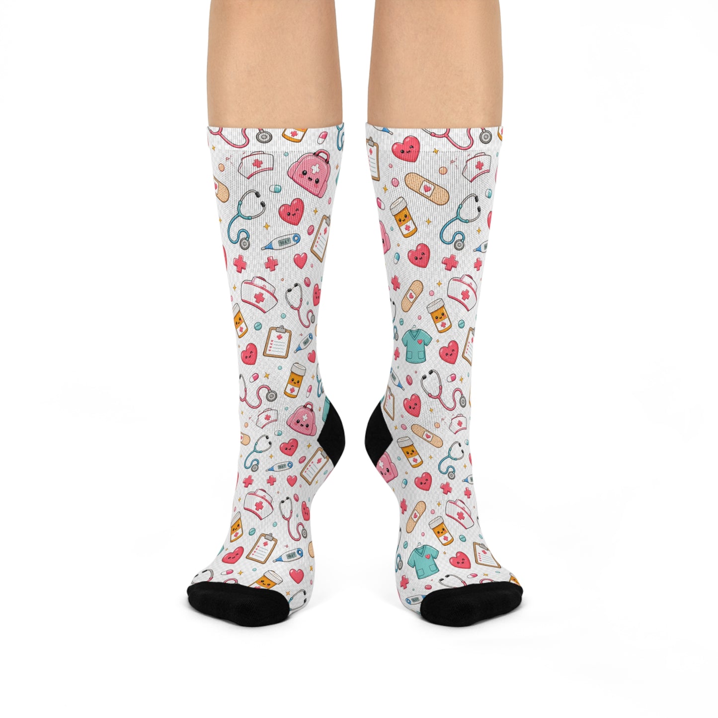 Nurse Pattern Cushioned Crew Socks - Cute Medical Icons