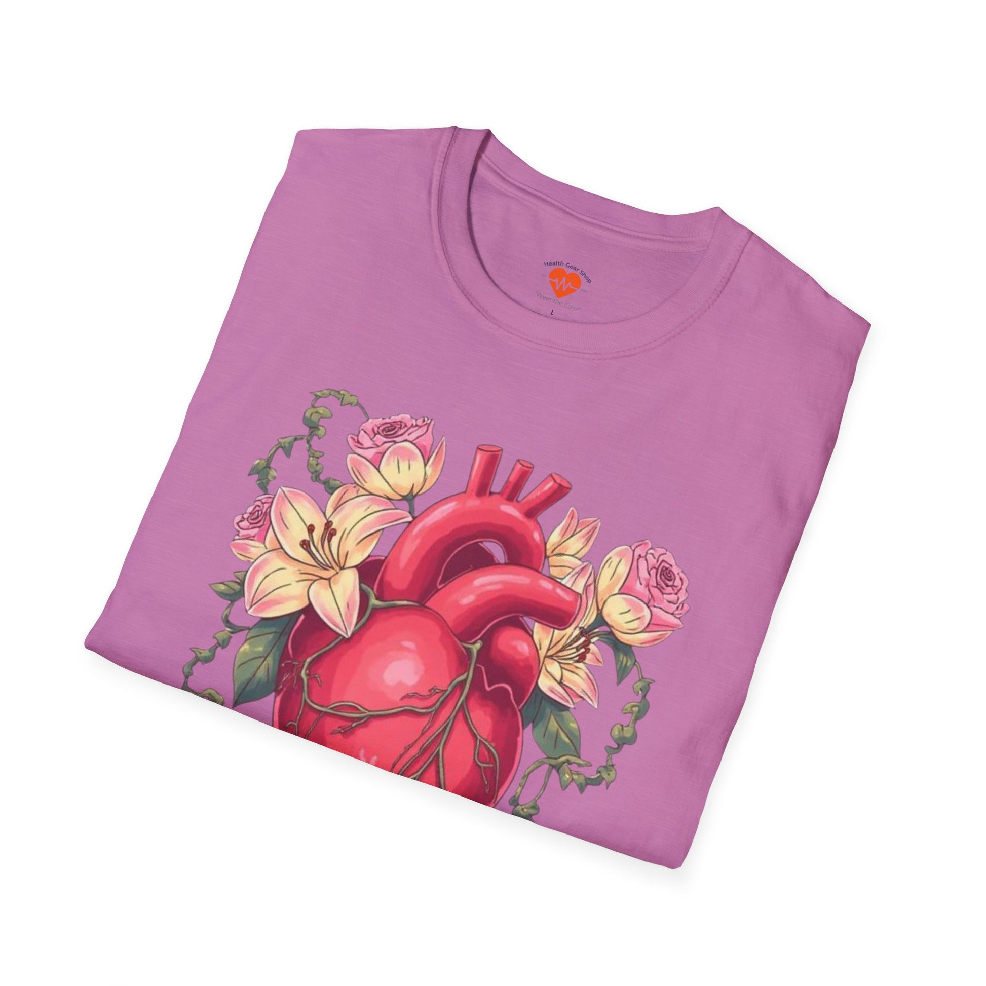 Anatomical Heart Floral Tee — Botanical Medical Heart T-Shirt-Health Gear Shop