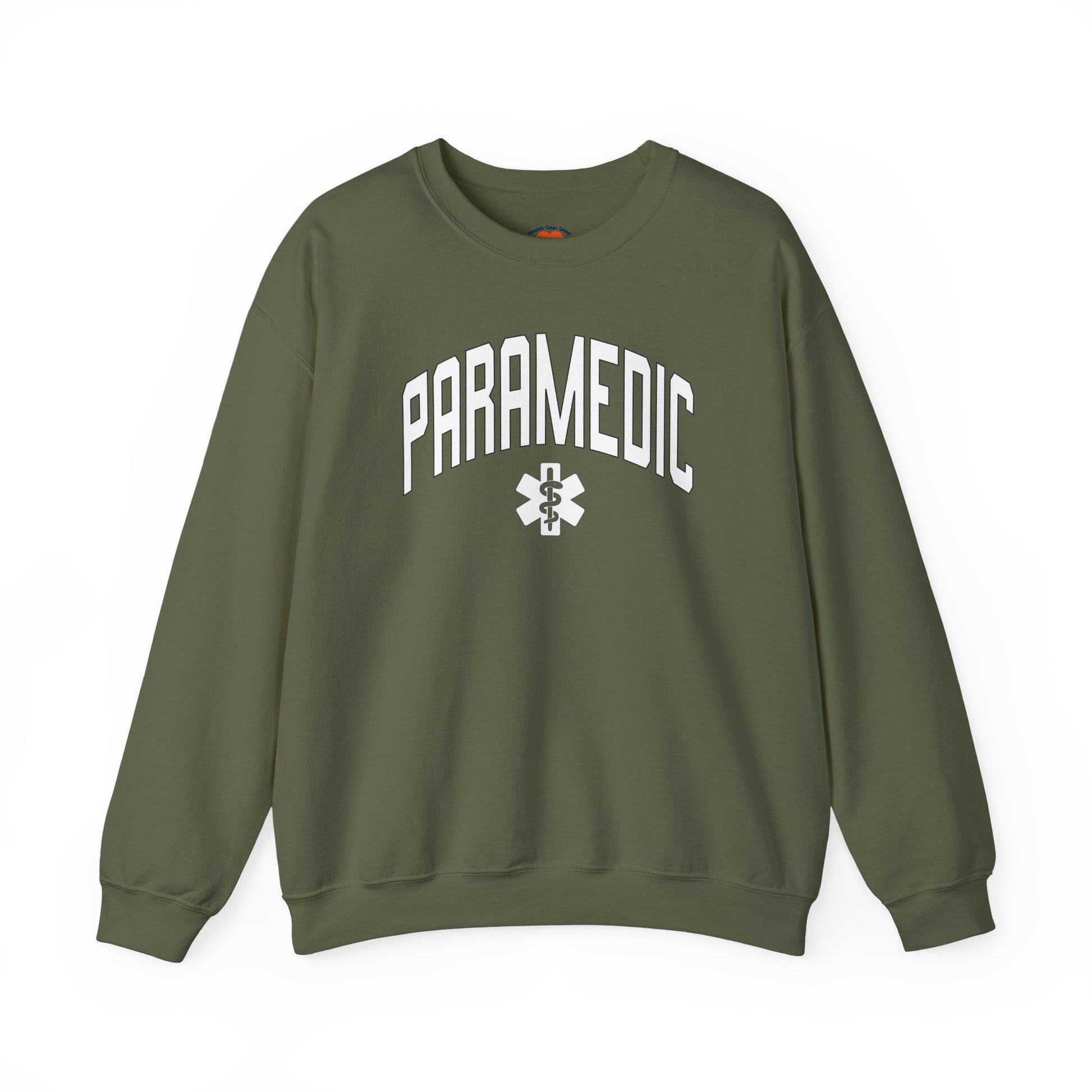 Varstity Paramedic Crewneck Sweatshirt-Military Green-Health Gear Shop