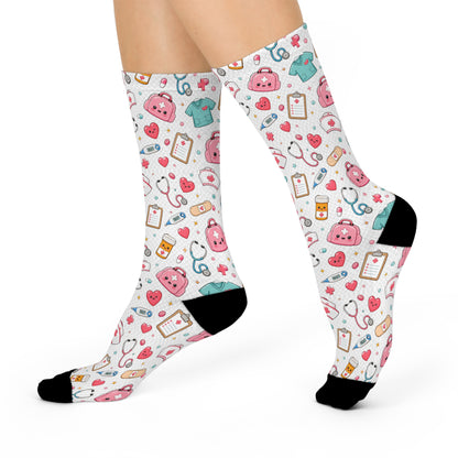 Nurse Pattern Cushioned Crew Socks - Cute Medical Icons
