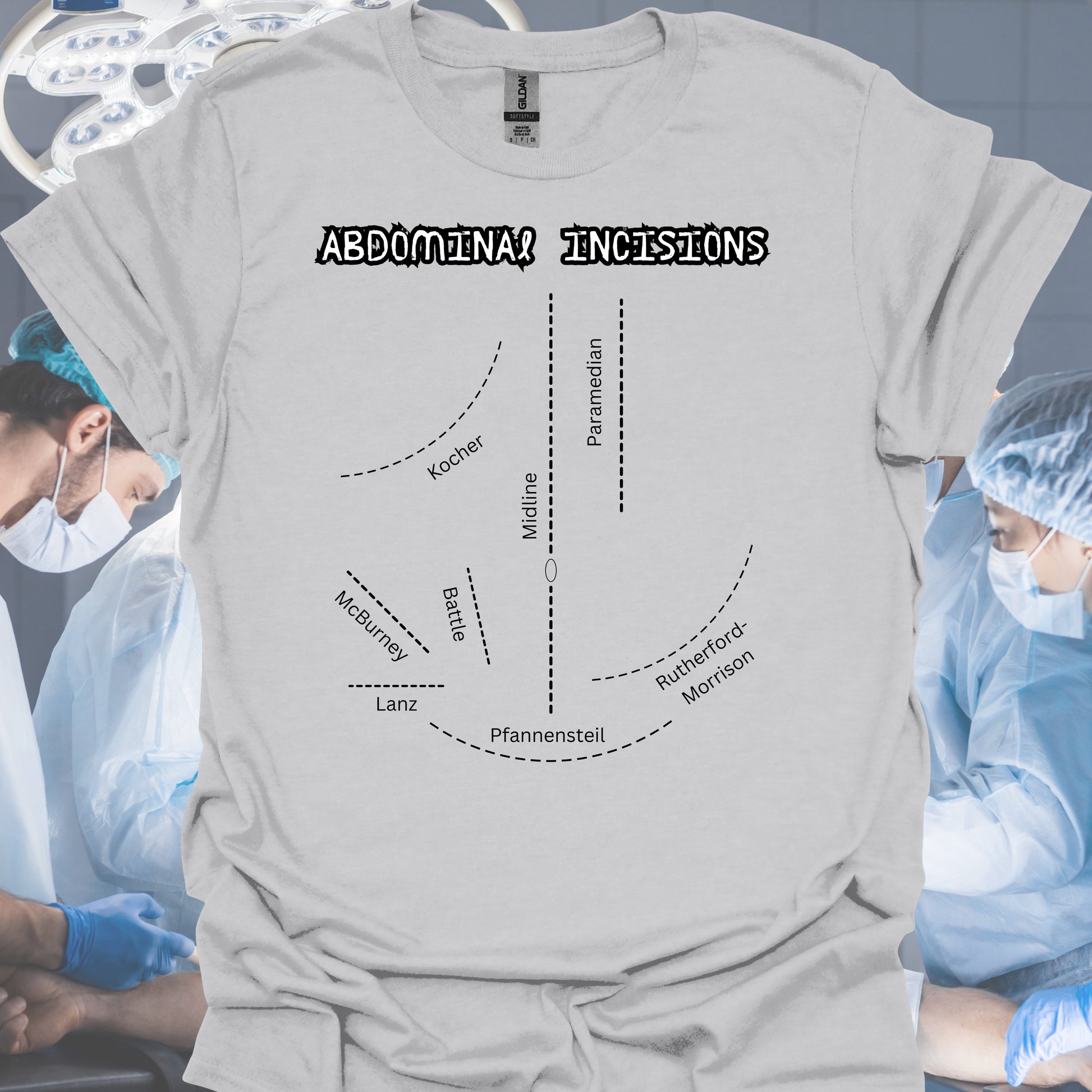 Abdominal Incisions General Surgery Medical Gift T-Shirt-Ice Grey-Health Gear Shop